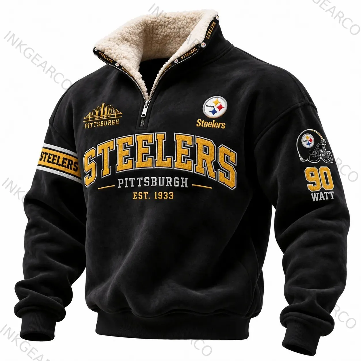 Pittsburgh Steelers NFL Football Team Quarter-Zip Sherpa Lined Sweatshirt