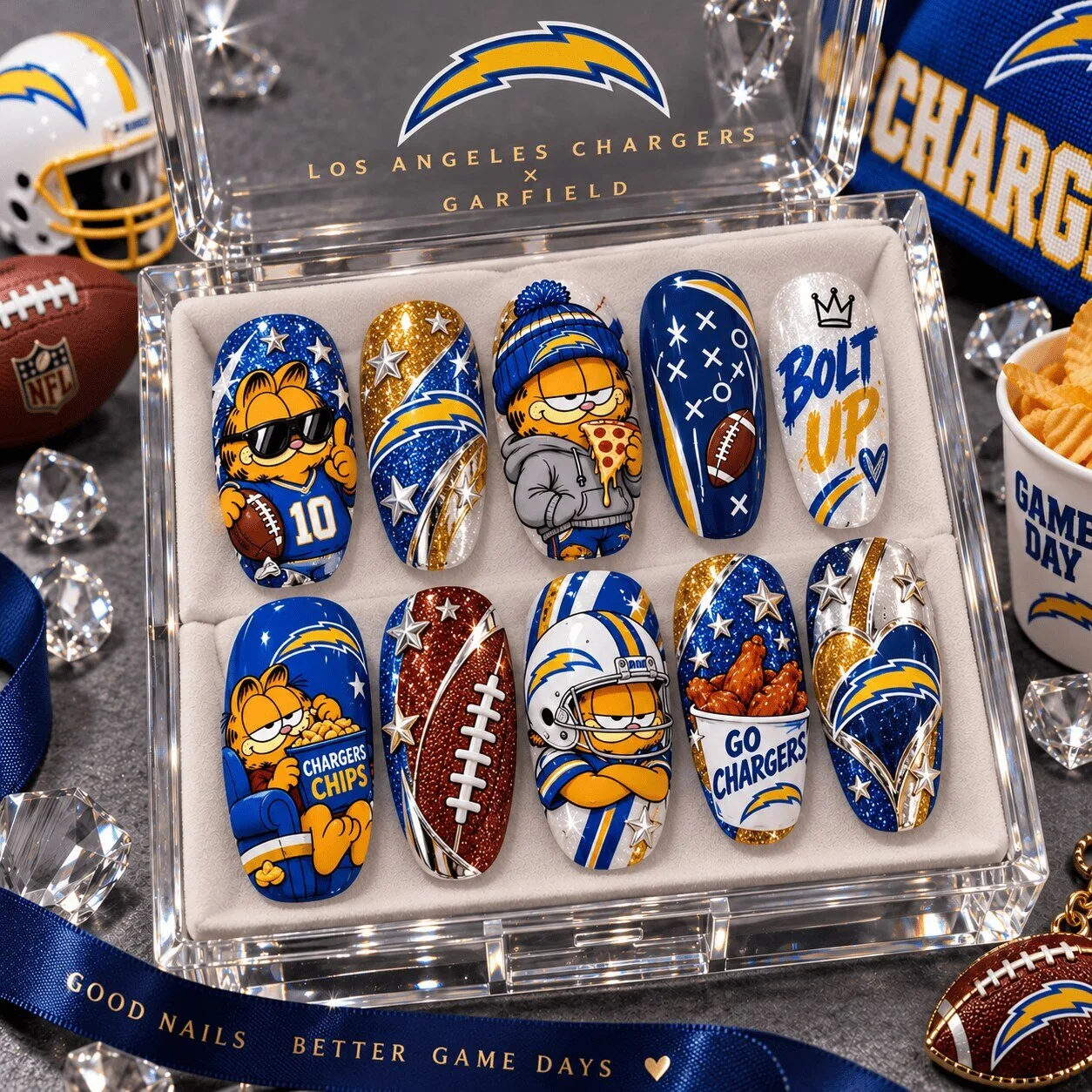 Los Angeles Chargers Garfield NFL Football Game Day Press-On Nails Set