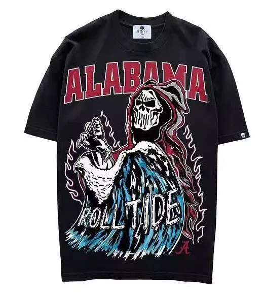 Alabama Crimson Tide Grim Reaper Skull Design Black Graphic T-Shirt