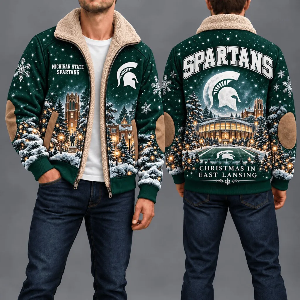 Michigan State Spartans Christmas in East Lansing Sherpa Fleece Jacket Michigan State Spartans Christmas in East Lansing Sherpa Fleece Jacket