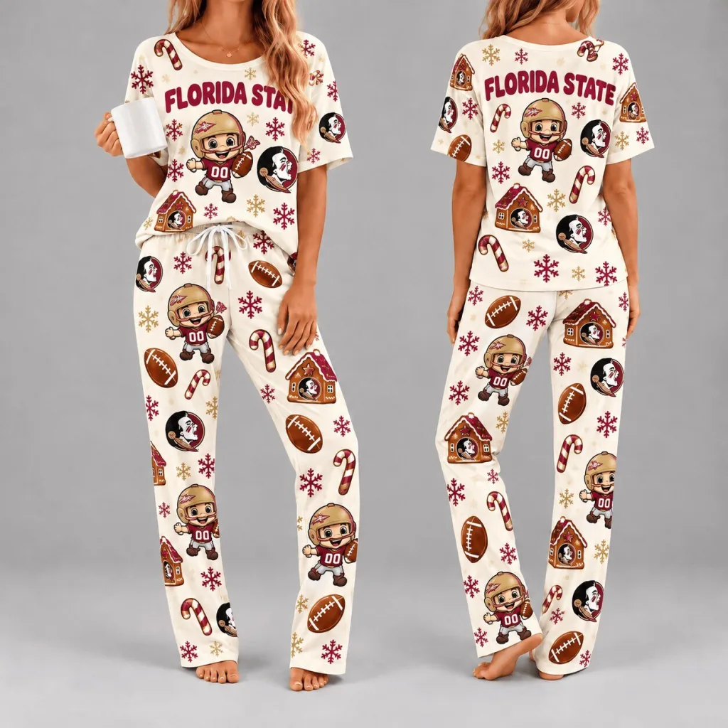 Florida State Seminoles Christmas Football Player Women's Pajamas Set Florida State Seminoles Christmas Football Player Women's Pajamas Set
