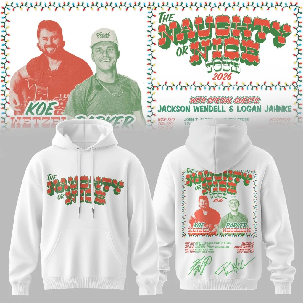 Koe Wetzel Naughty or Nice Tour 2026 Concert Hoodie Koe Wetzel Naughty or Nice Tour 2026 Concert Hoodie