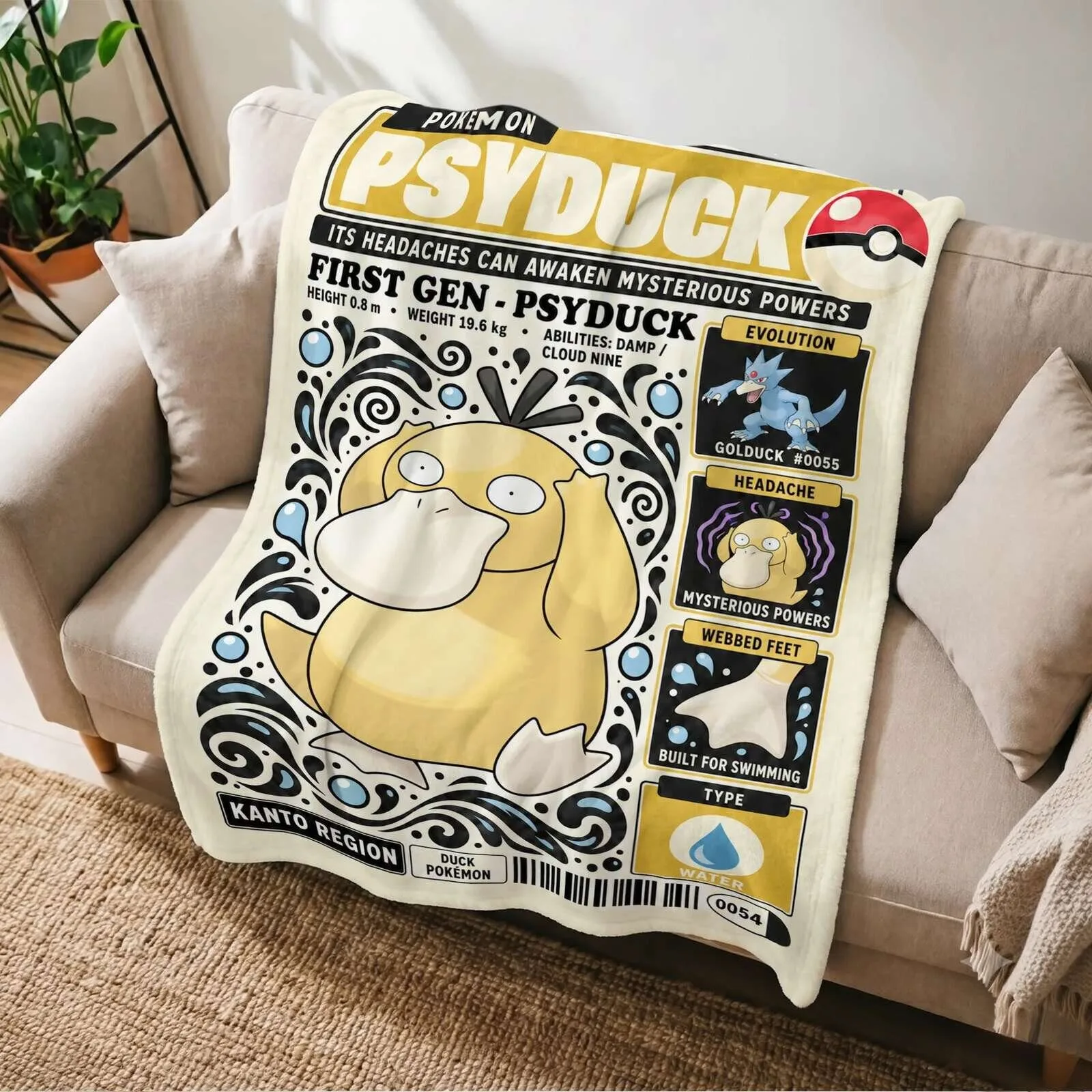 Pokemon Psyduck First Generation Evolution Chart Soft Fleece Blanket