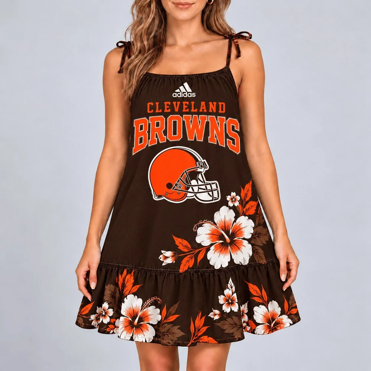 Cleveland Browns Hibiscus Floral Pattern Ruffle Sundress for Women