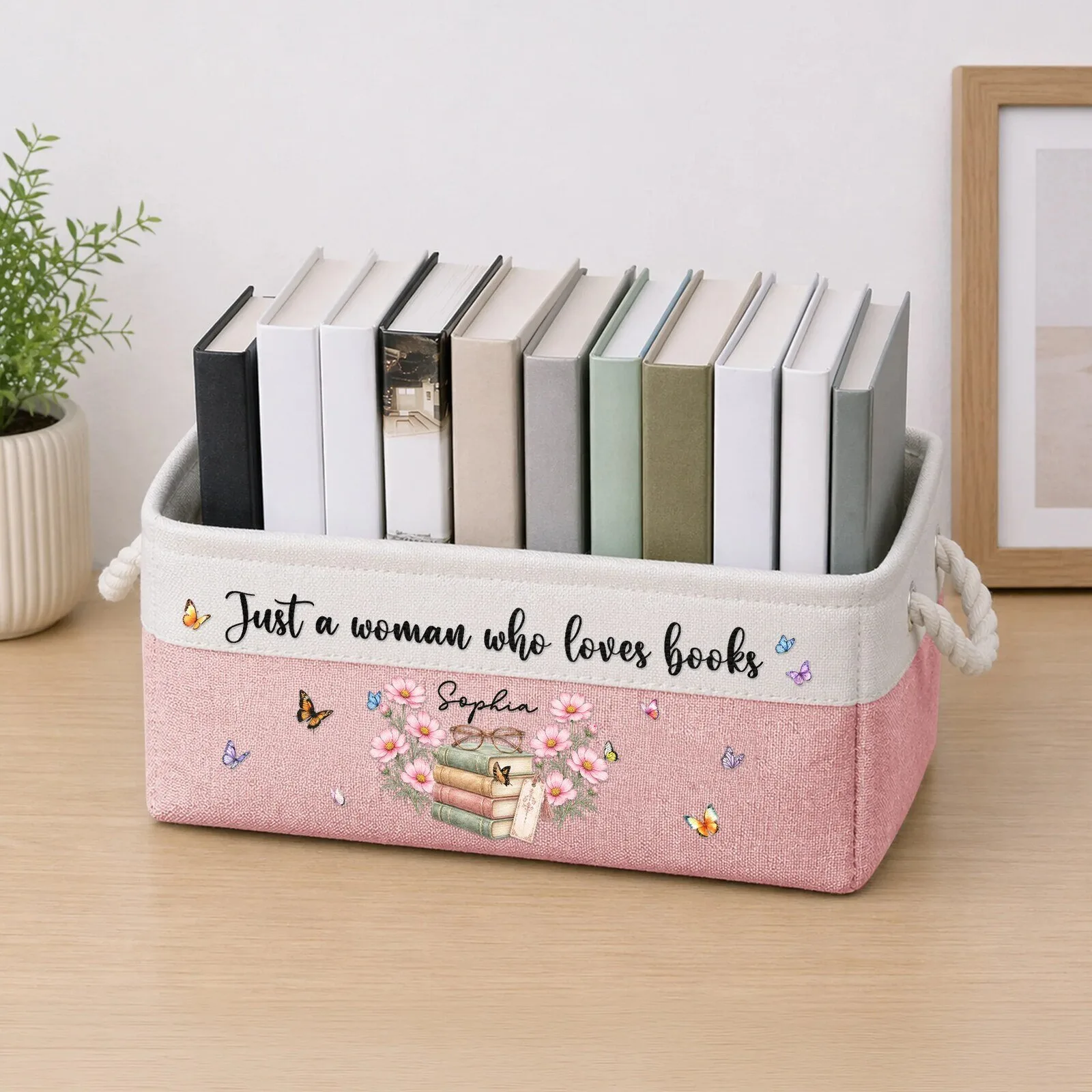 Personalized Just A Girl Who Loves Books Storage Basket with Custom Name and Birth Flower 9 Personalized Just A Girl Who Loves Books Storage Basket with Custom Name and Birth Flower