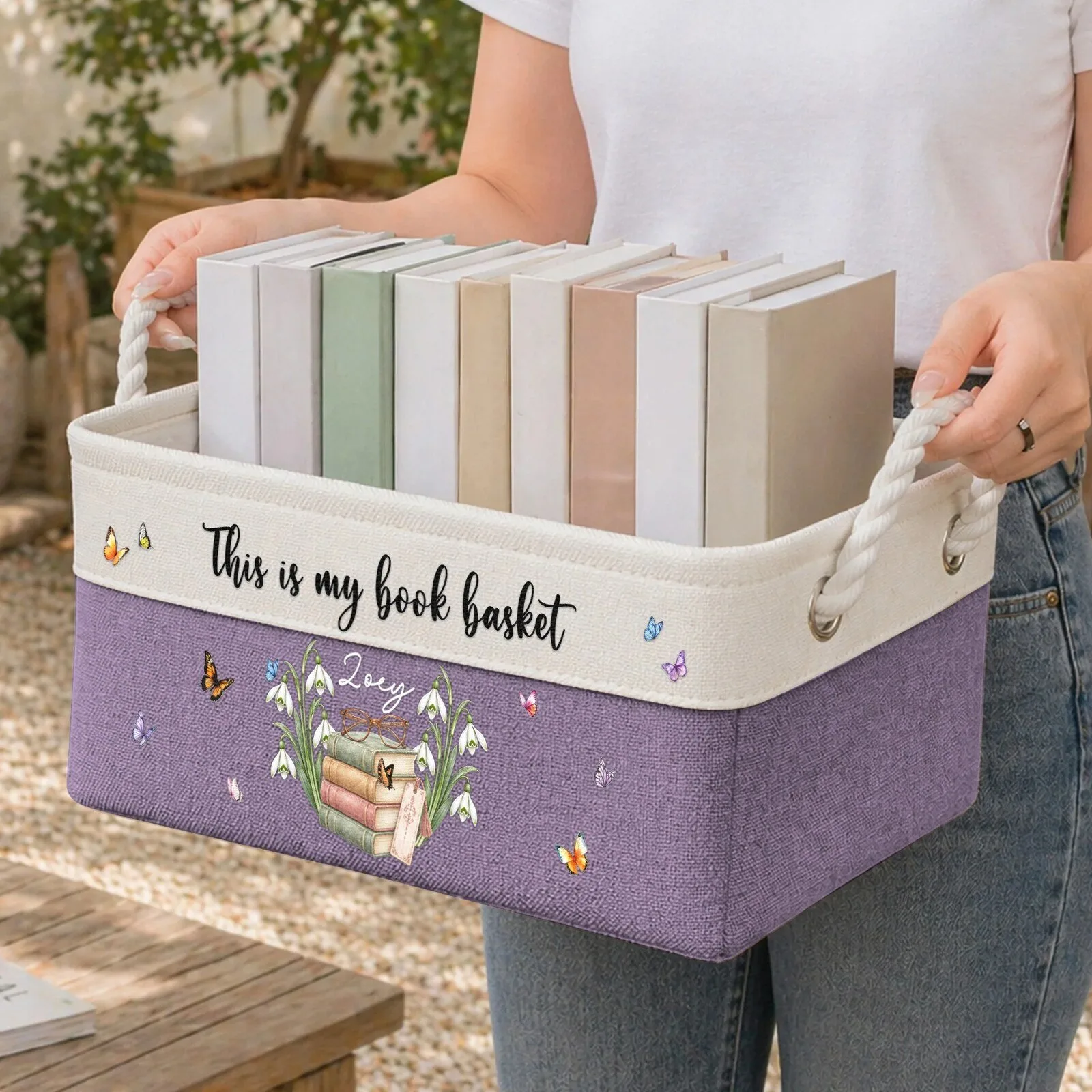 Personalized Just A Girl Who Loves Books Storage Basket with Custom Name and Birth Flower 10 Personalized Just A Girl Who Loves Books Storage Basket with Custom Name and Birth Flower