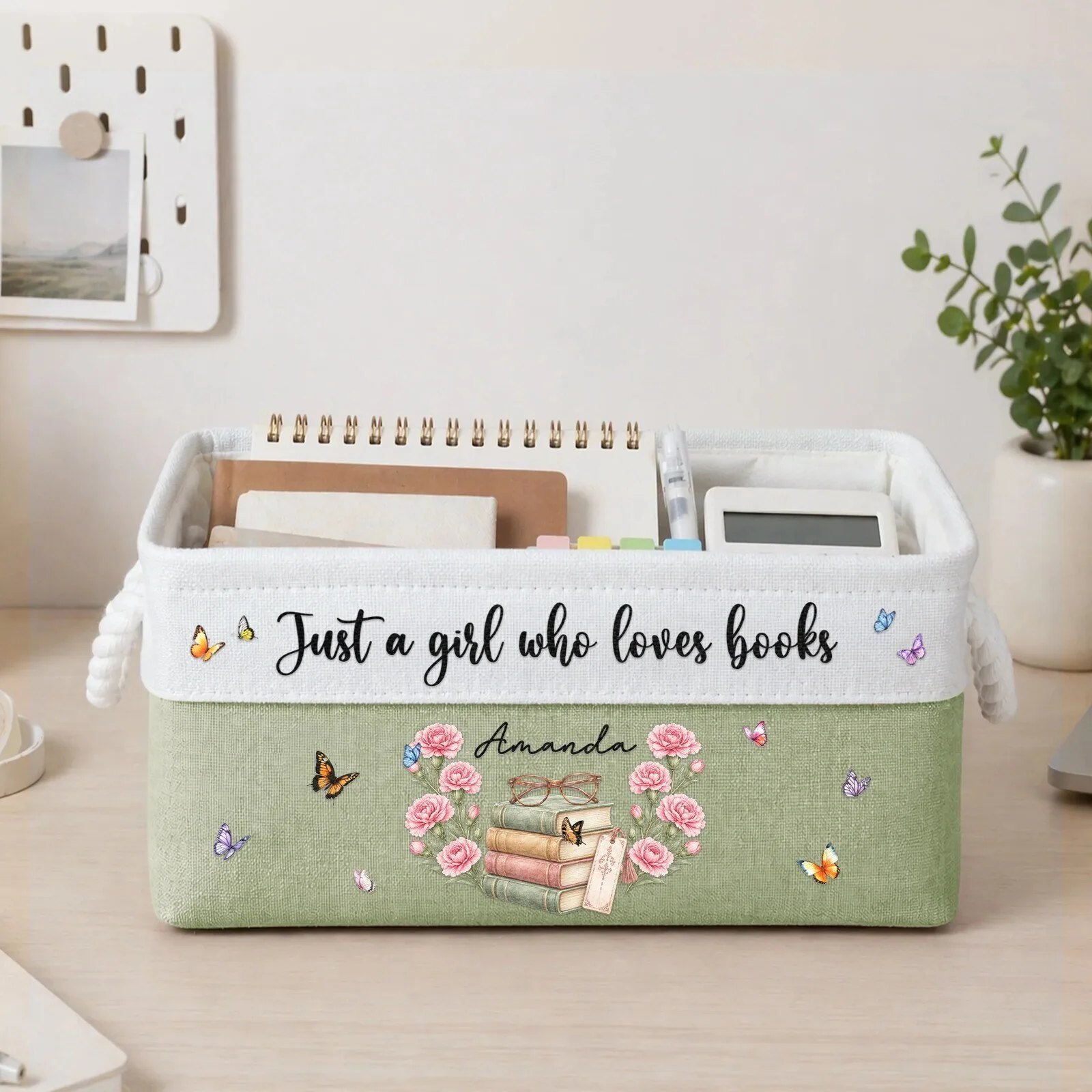 Personalized Just A Girl Who Loves Books Storage Basket with Custom Name and Birth Flower 11 Personalized Just A Girl Who Loves Books Storage Basket with Custom Name and Birth Flower