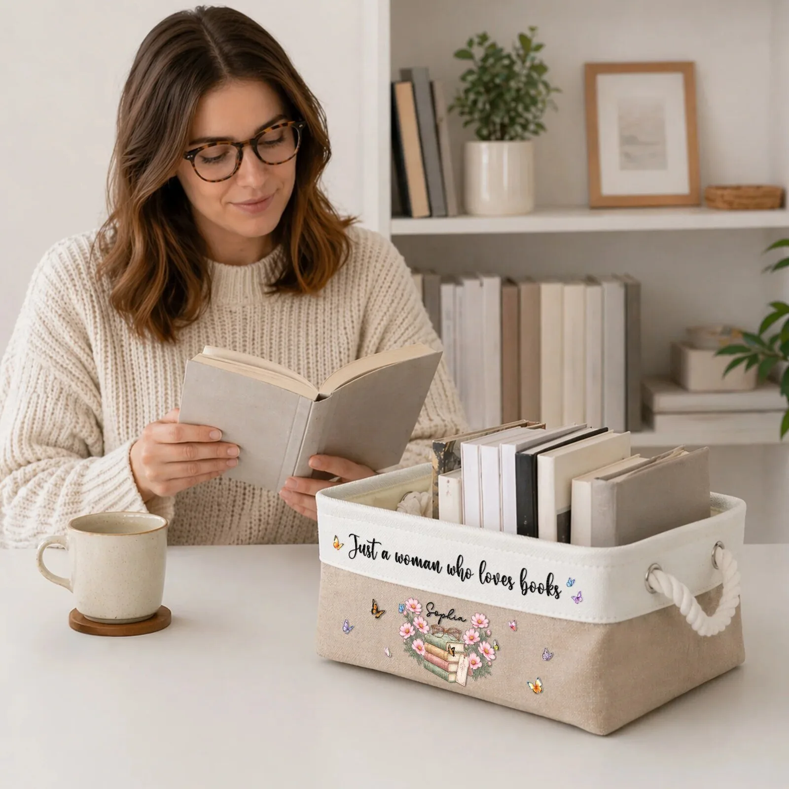 Personalized Just A Girl Who Loves Books Storage Basket with Custom Name and Birth Flower 13 Personalized Just A Girl Who Loves Books Storage Basket with Custom Name and Birth Flower