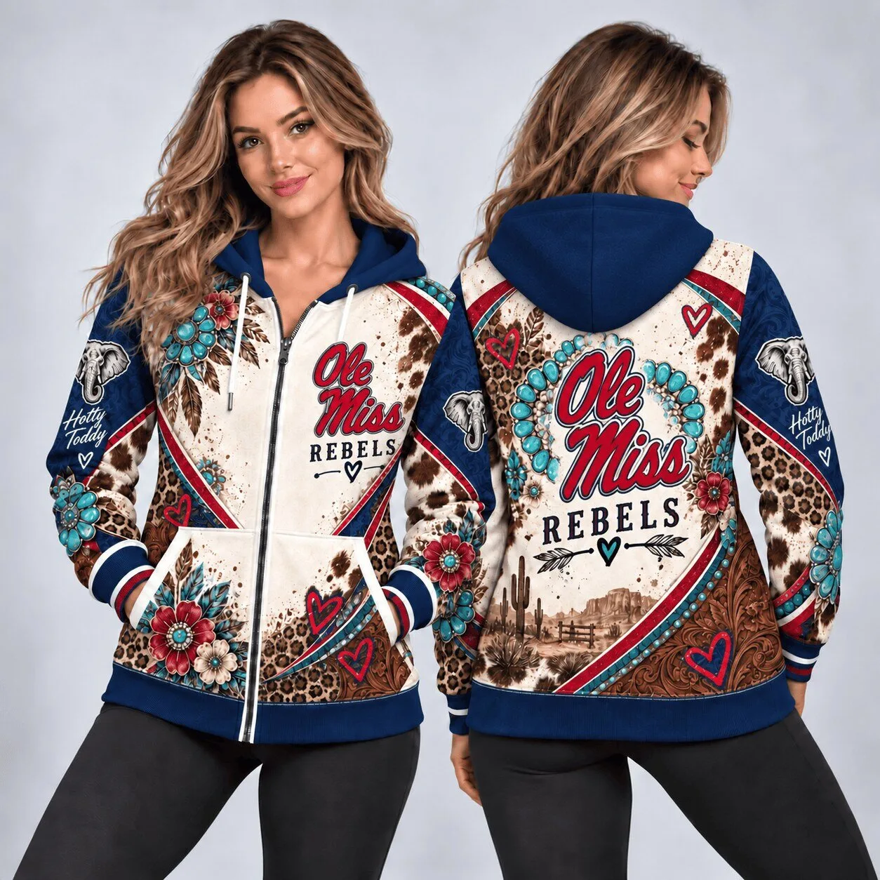 Ole Miss Rebels Western Boho Style Full-Zip Hoodie