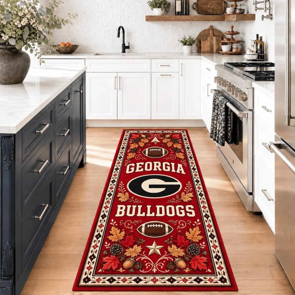 Georgia Bulldogs Football Team Fall Leaves Kitchen Runner Rug Georgia Bulldogs Football Team Fall Leaves Kitchen Runner Rug