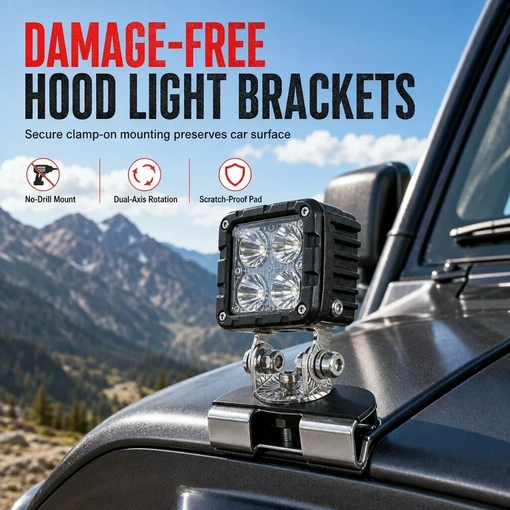 Damage-Free Hood Light Brackets for Car Engine Work Lights Modification
