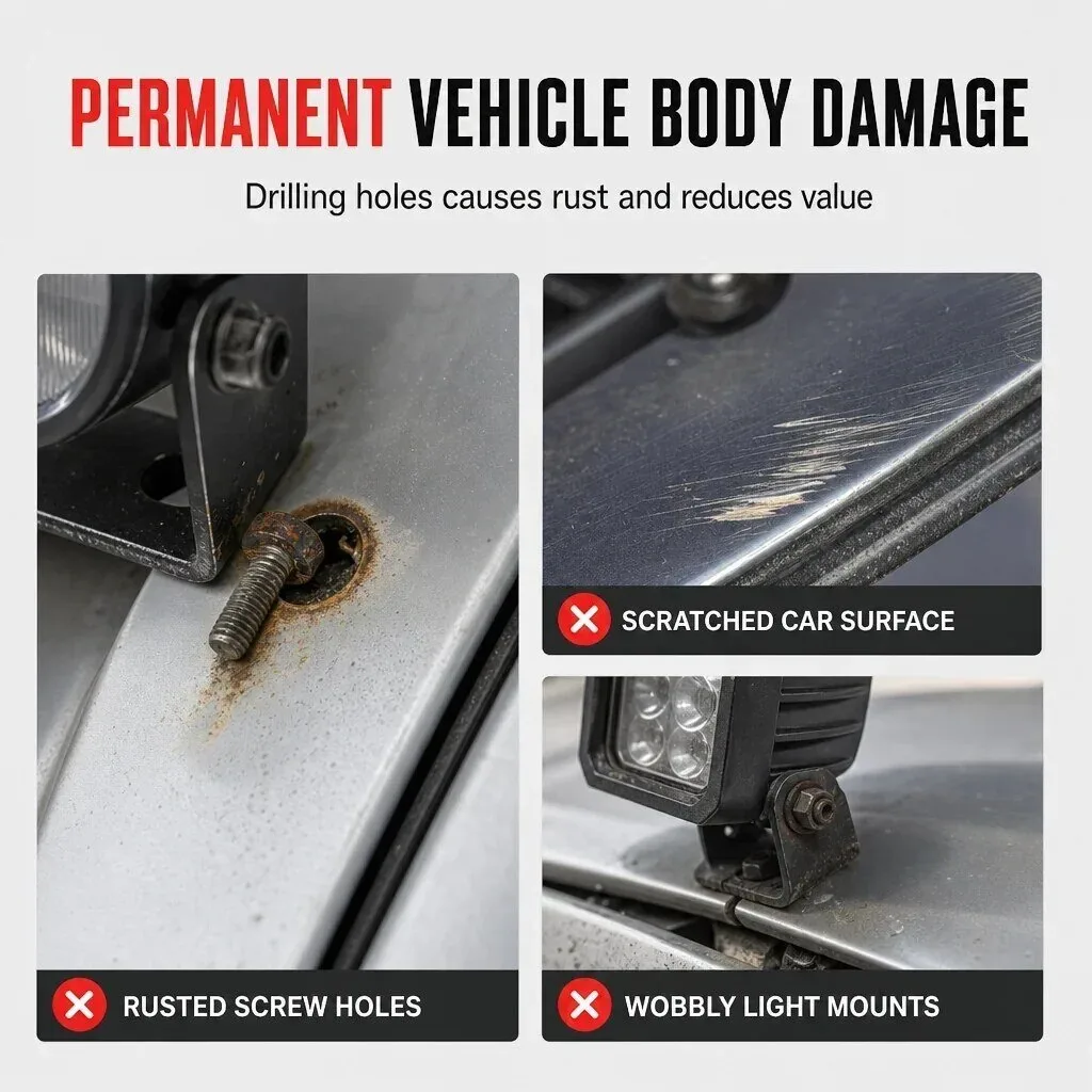Damage-Free Hood Light Brackets for Car Engine Work Lights Modification 14 Damage-Free Hood Light Brackets for Car Engine Work Lights Modification