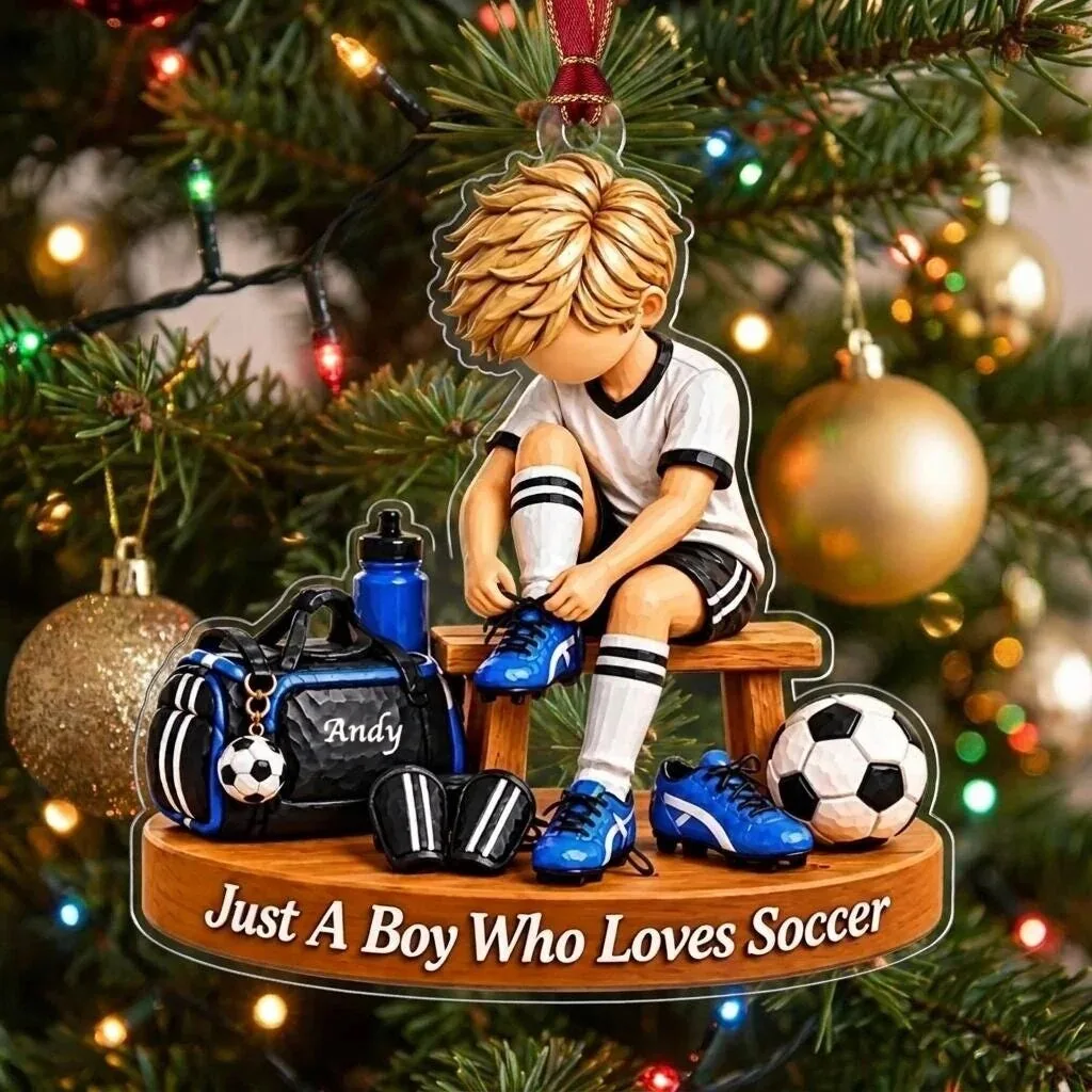 Personalized Soccer Boy Christmas Tree Ornament with Custom Name