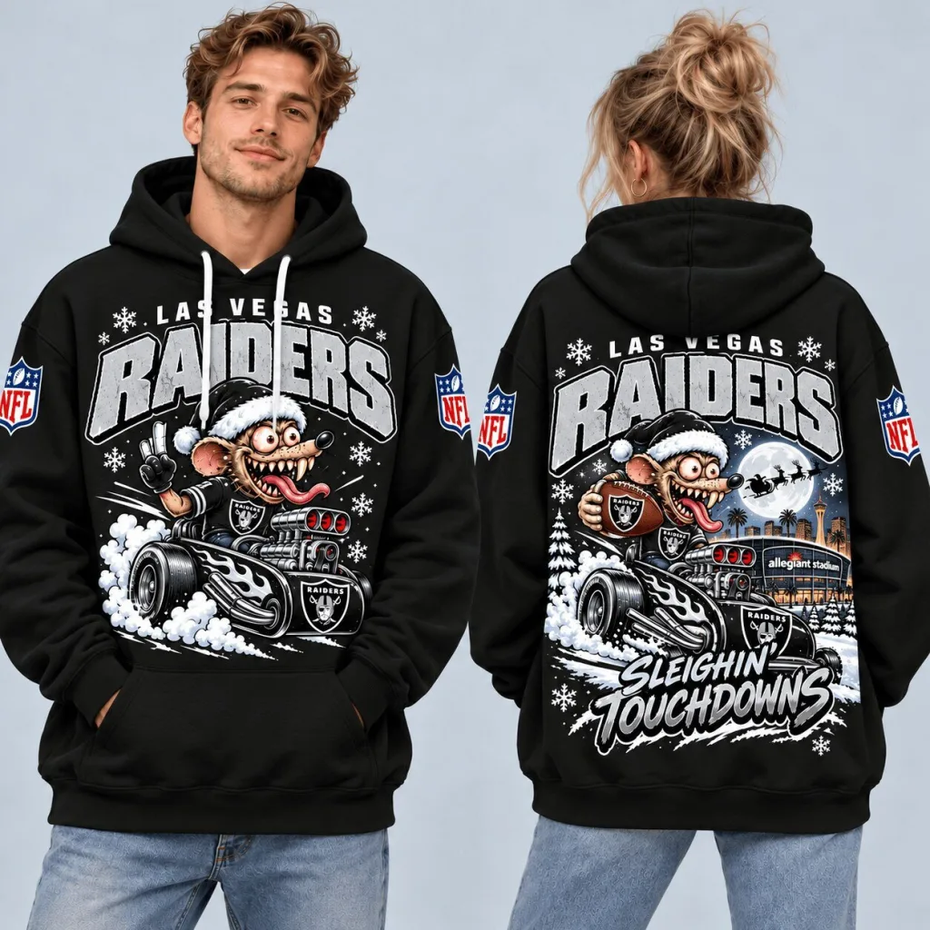 Las Vegas Raiders Christmas Rat Fink Sleighin Touchdowns Football Hoodie Las Vegas Raiders Christmas Rat Fink Sleighin Touchdowns Football Hoodie