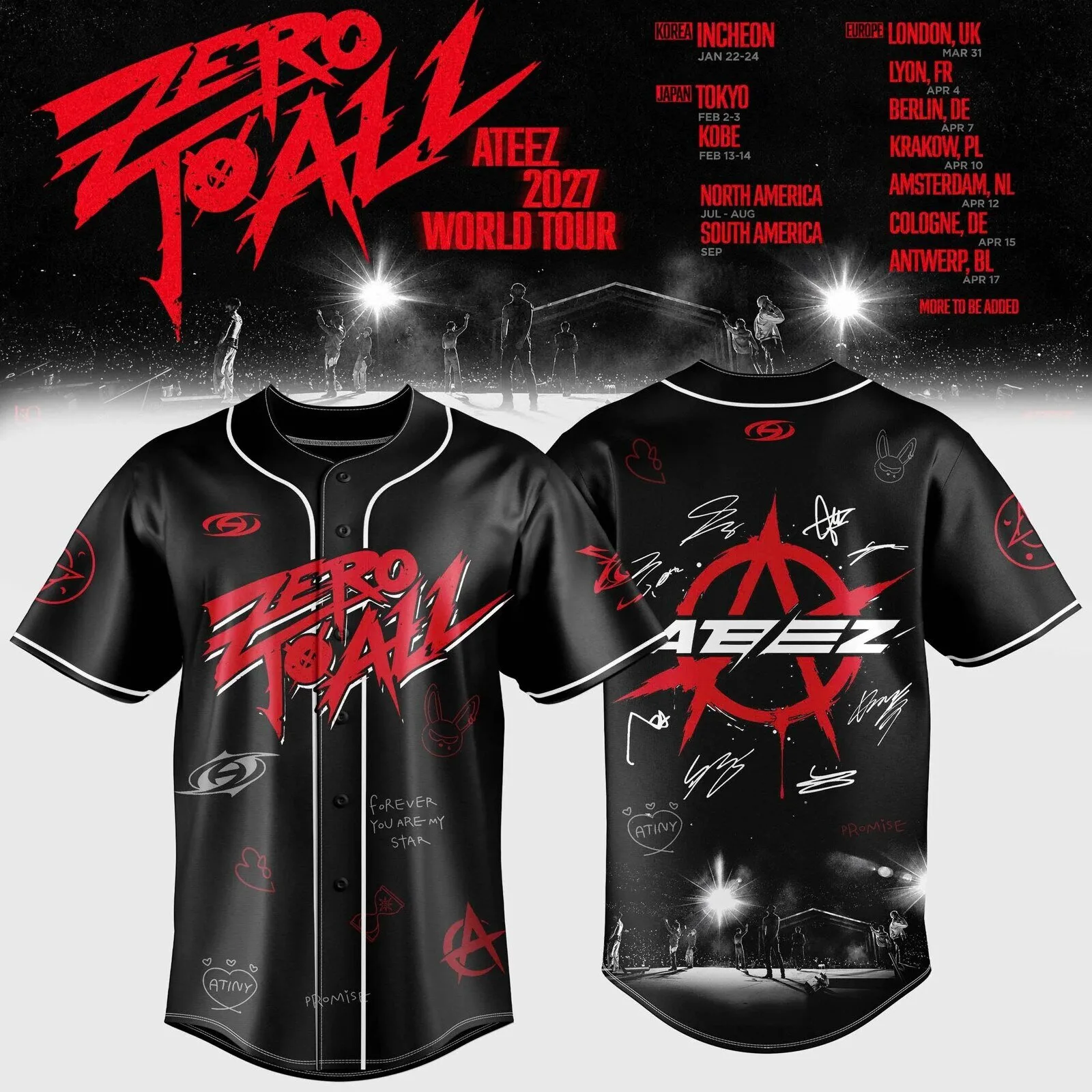 Ateez Zero To All World Tour 2027 Baseball Jersey for Atiny Fans