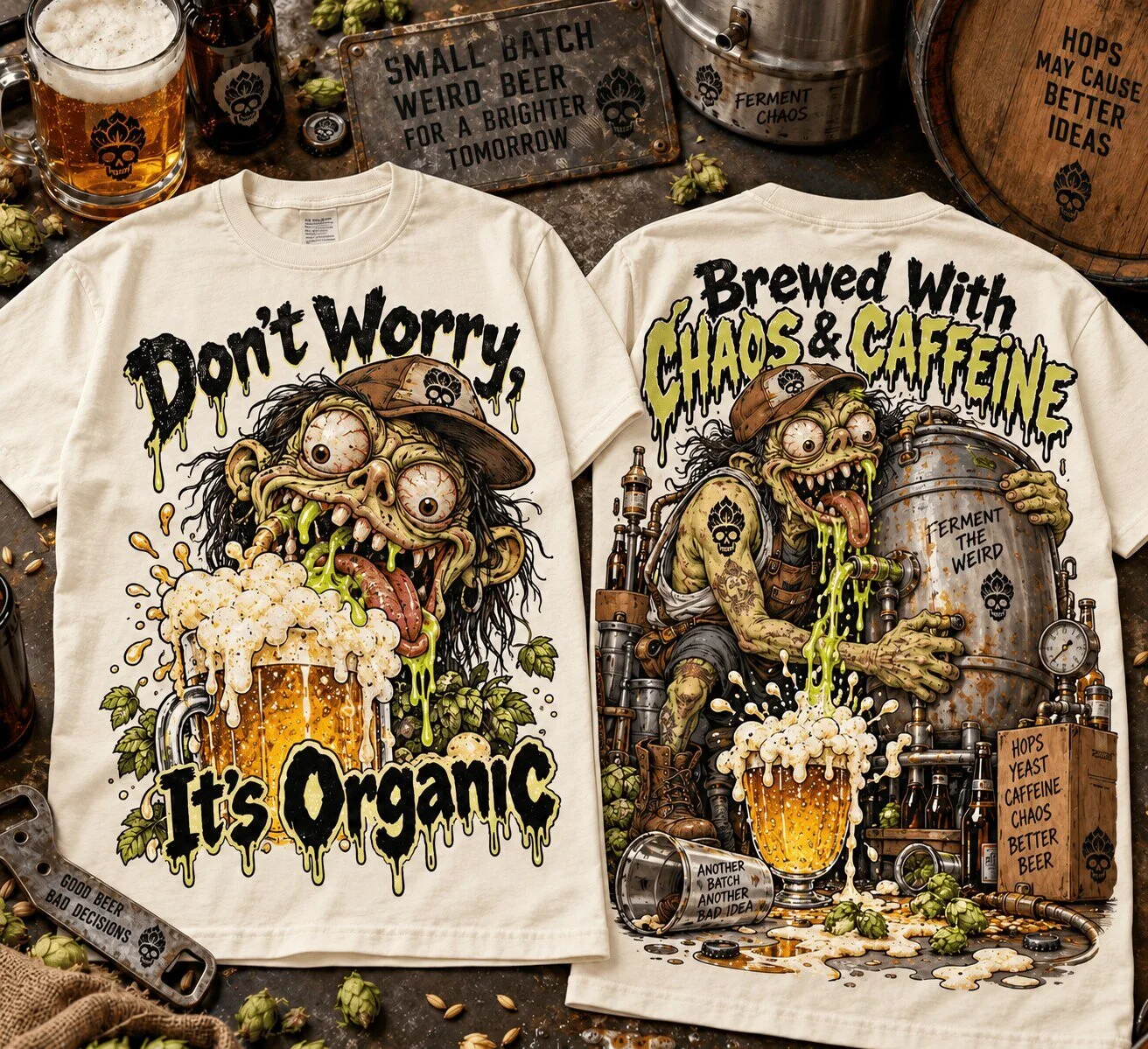 Don't Worry It's Organic Brewed With Chaos And Caffeine Beer Lover T-Shirt 1 don t worry it s organic brewed with chaos and caffeine beer lover t shirt featured