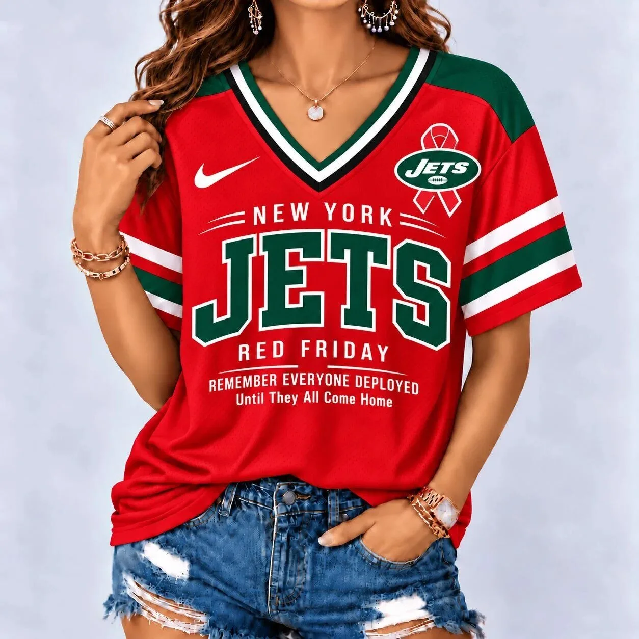 New York Jets Red Friday Remember Everyone Deployed Until They All Come Home Jersey