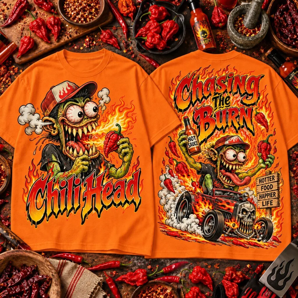 Rat Fink Chili Head Chasing The Burn Spicy Food Lovers T-Shirt Rat Fink Chili Head Chasing The Burn Spicy Food Lovers T-Shirt