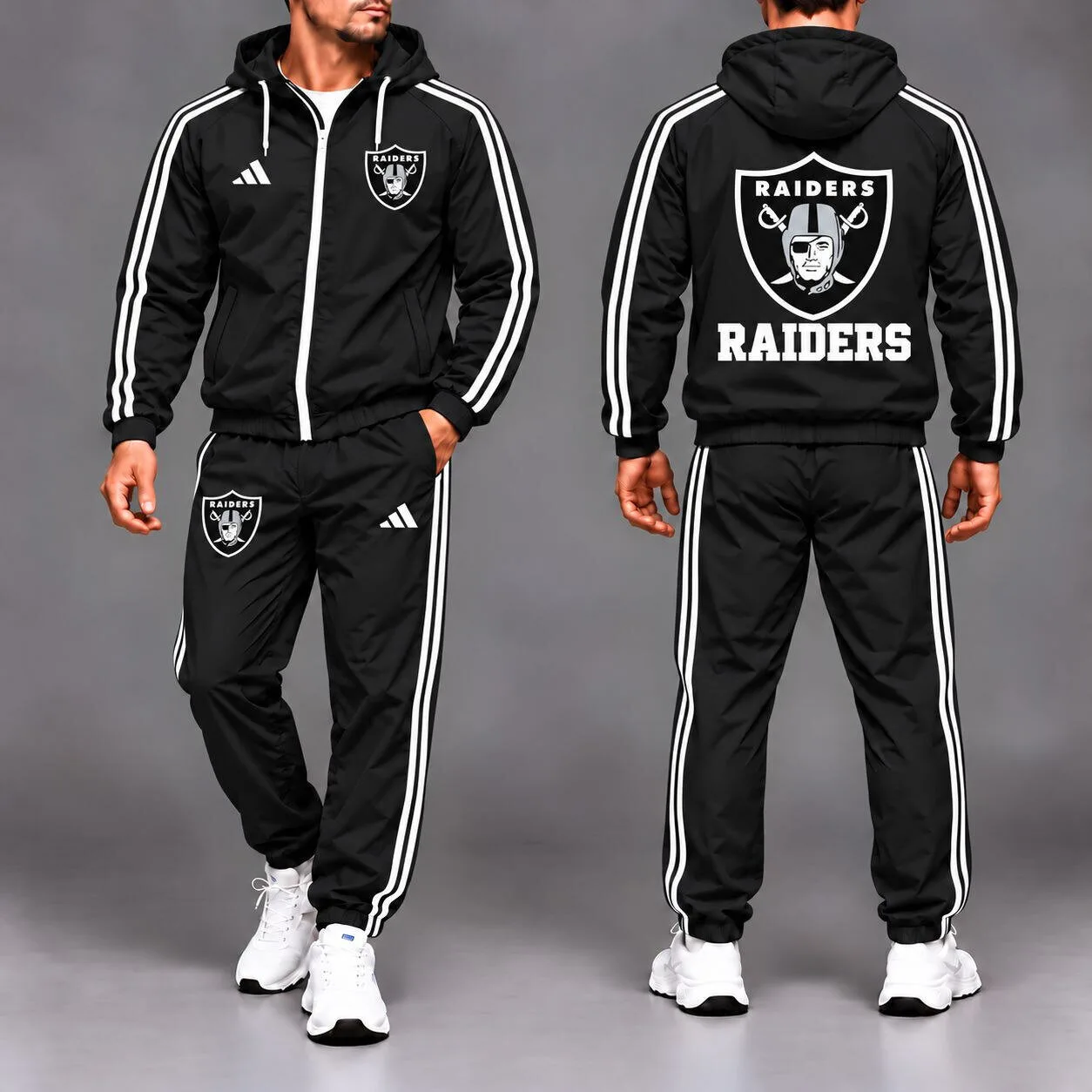 Las Vegas Raiders NFL Football Team Black Full-Zip Hoodie Tracksuit Set