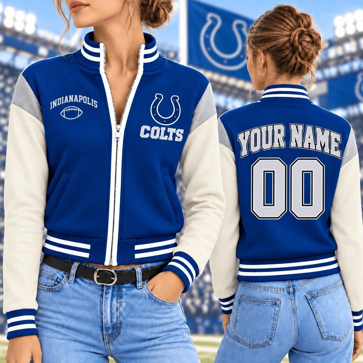 Indianapolis Colts NFL Football Team Varsity Jacket with Custom Name and Number 1 Indianapolis Colts NFL Football Team Varsity Jacket with Custom Name and Number