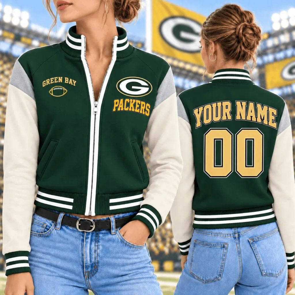 Green Bay Packers Personalized Varsity Jacket with Custom Name and Number Green Bay Packers Personalized Varsity Jacket with Custom Name and Number