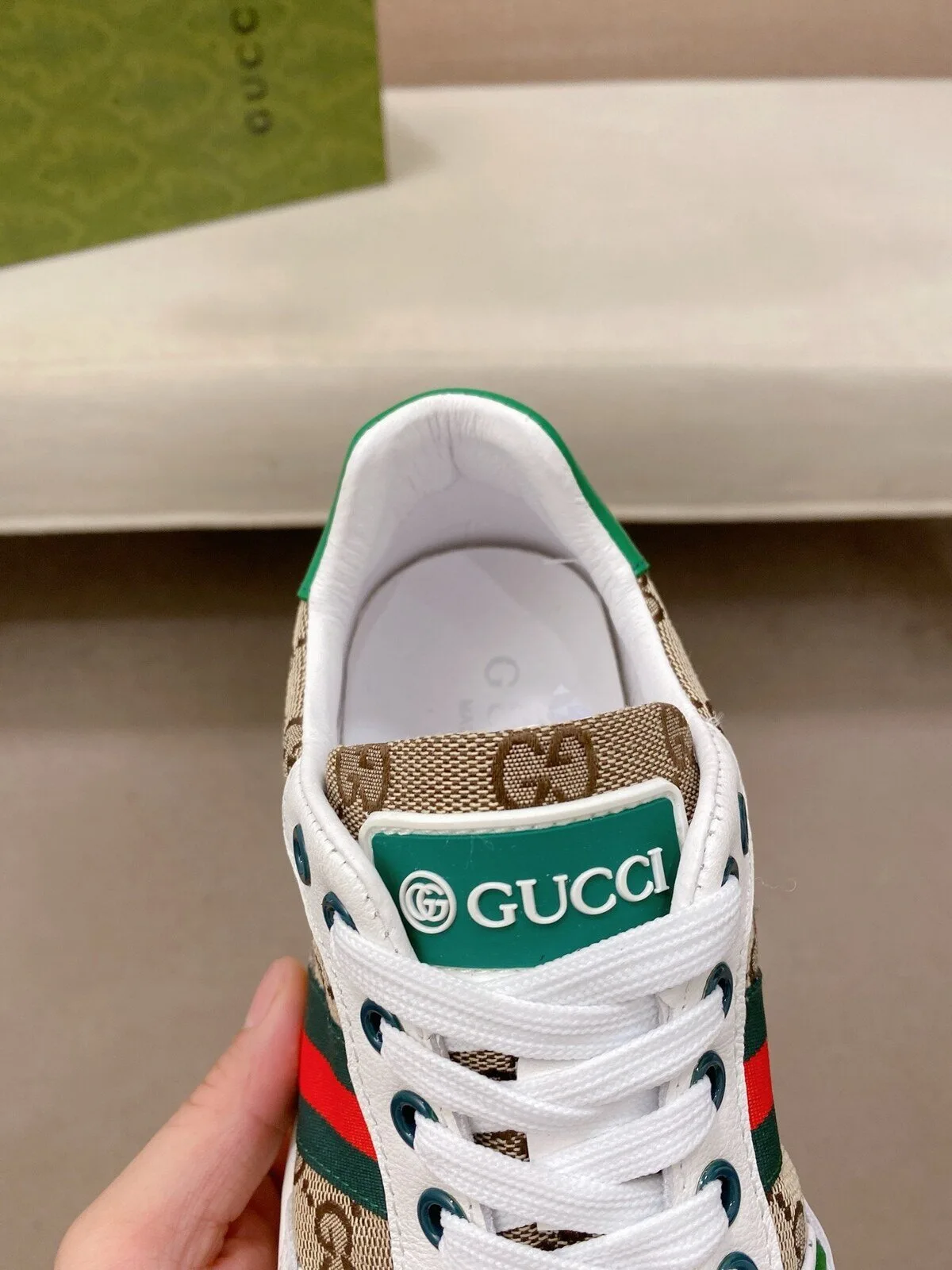 Gucci Monogram Canvas White Leather Low Top Sneakers for Men and Women 7 Gucci Monogram Canvas White Leather Low Top Sneakers for Men and Women