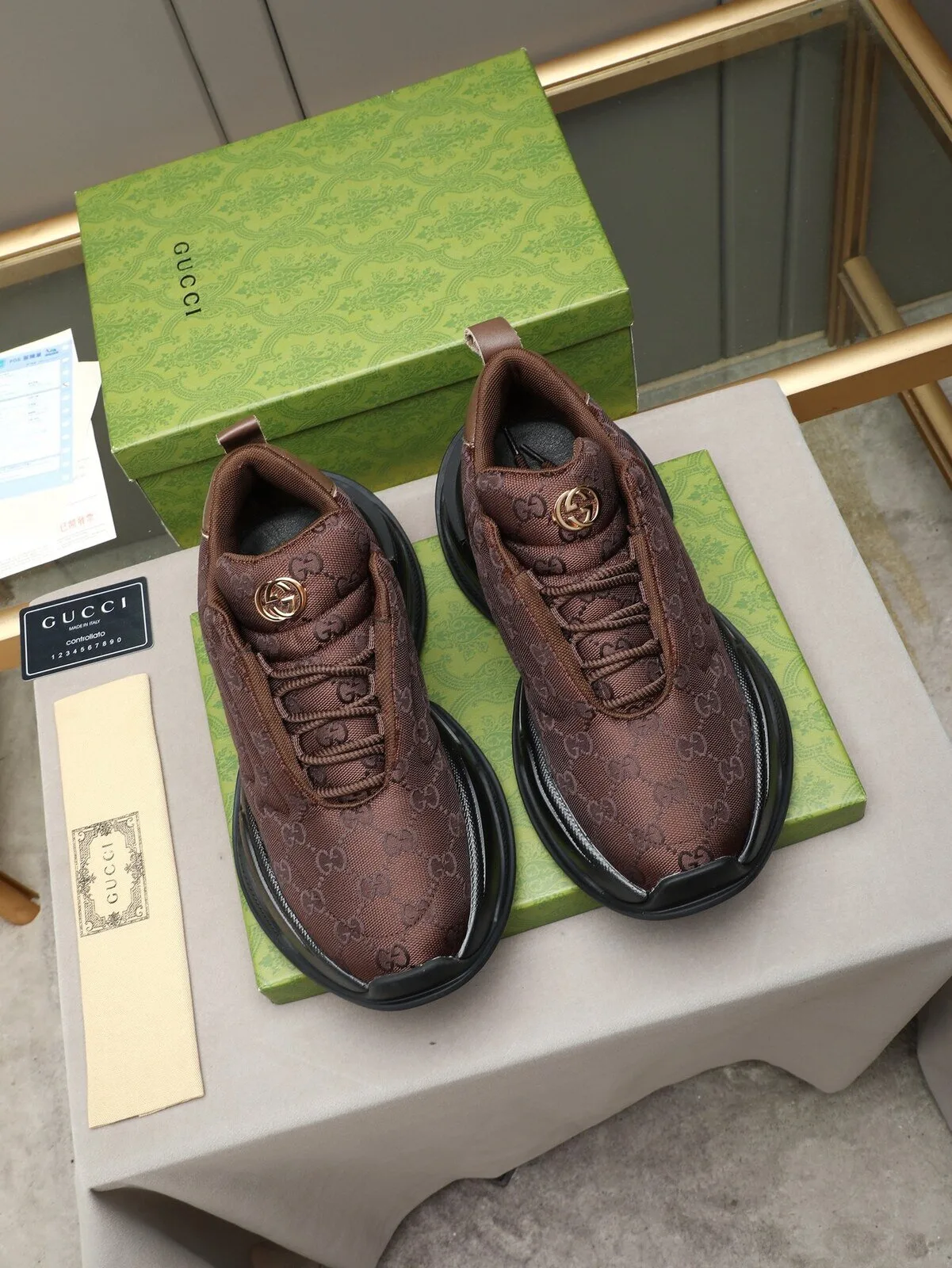 Gucci Brown Monogram GG Pattern Luxury Designer Sneakers Shoes