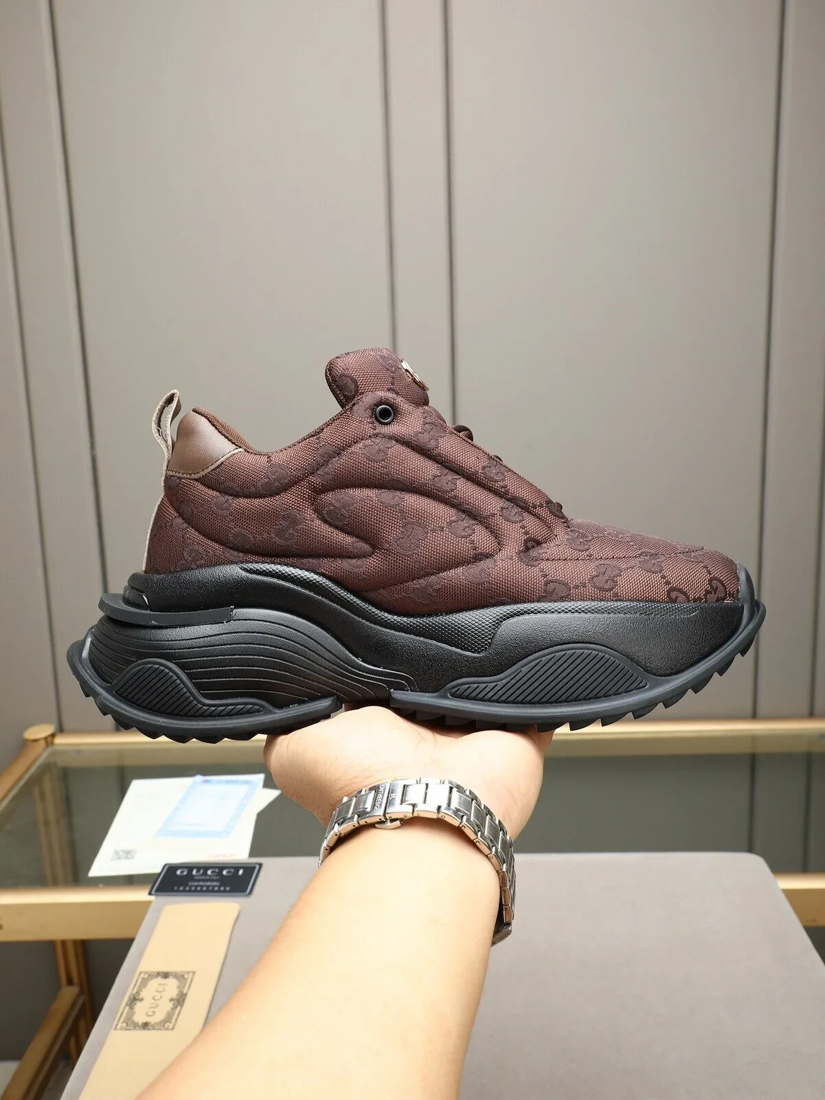 Gucci Brown Monogram GG Pattern Luxury Designer Sneakers Shoes 5 Gucci Brown Monogram GG Pattern Luxury Designer Sneakers Shoes