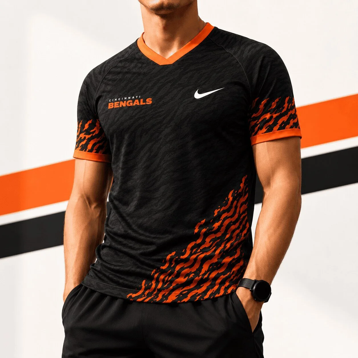 Cincinnati Bengals NFL Fan Shirt Black Orange Tiger Stripe Pattern T-Shirt