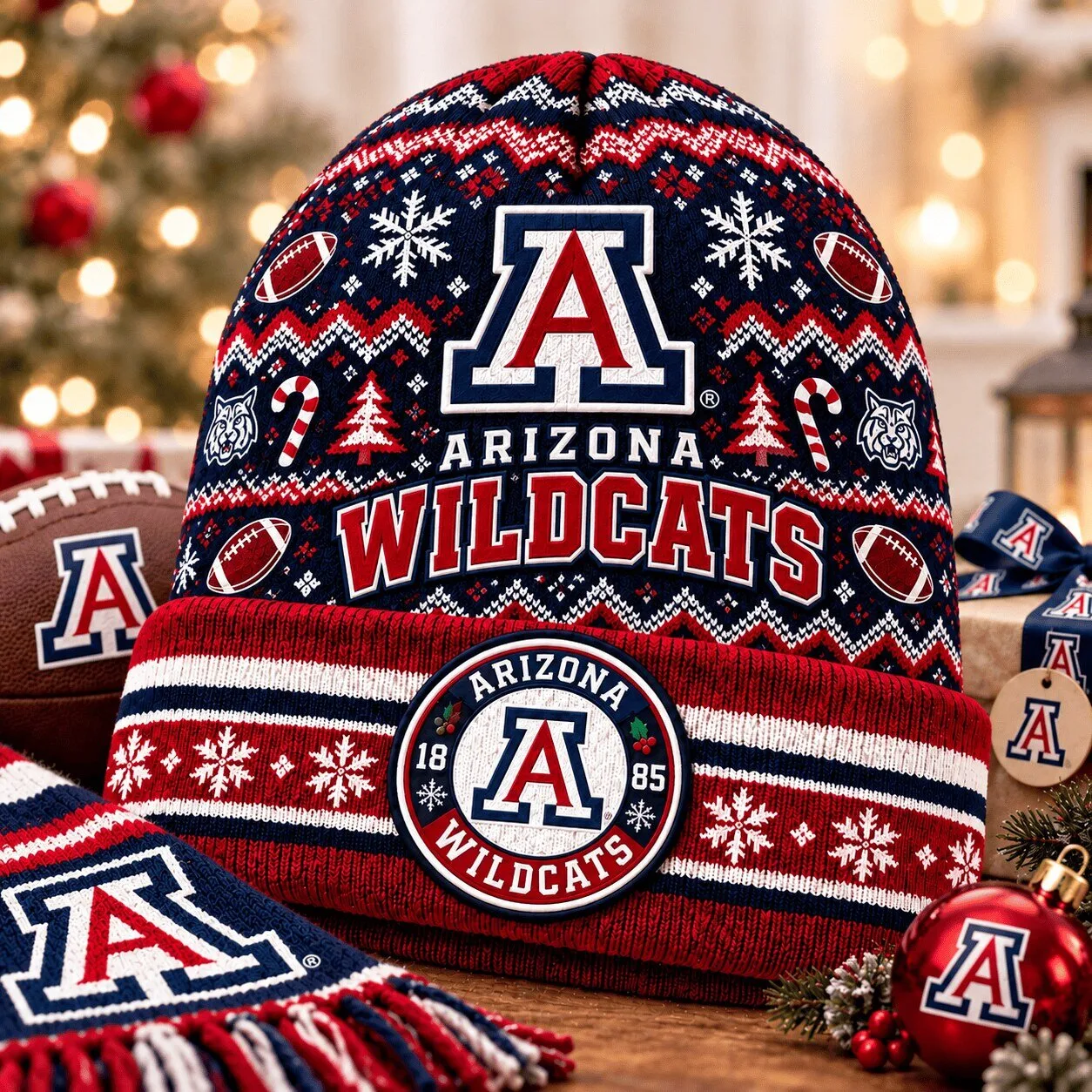 Arizona Wildcats Christmas Pattern Beanie Hat