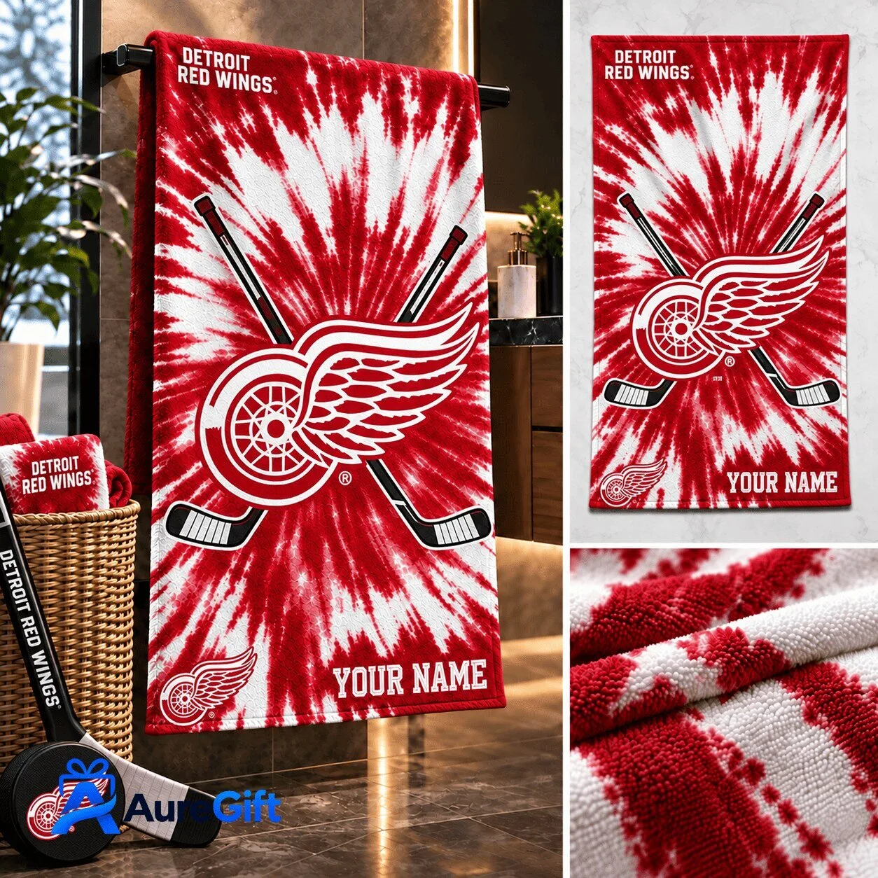 Detroit Red Wings NHL Tie Dye Personalized Bath Towel for Game Day