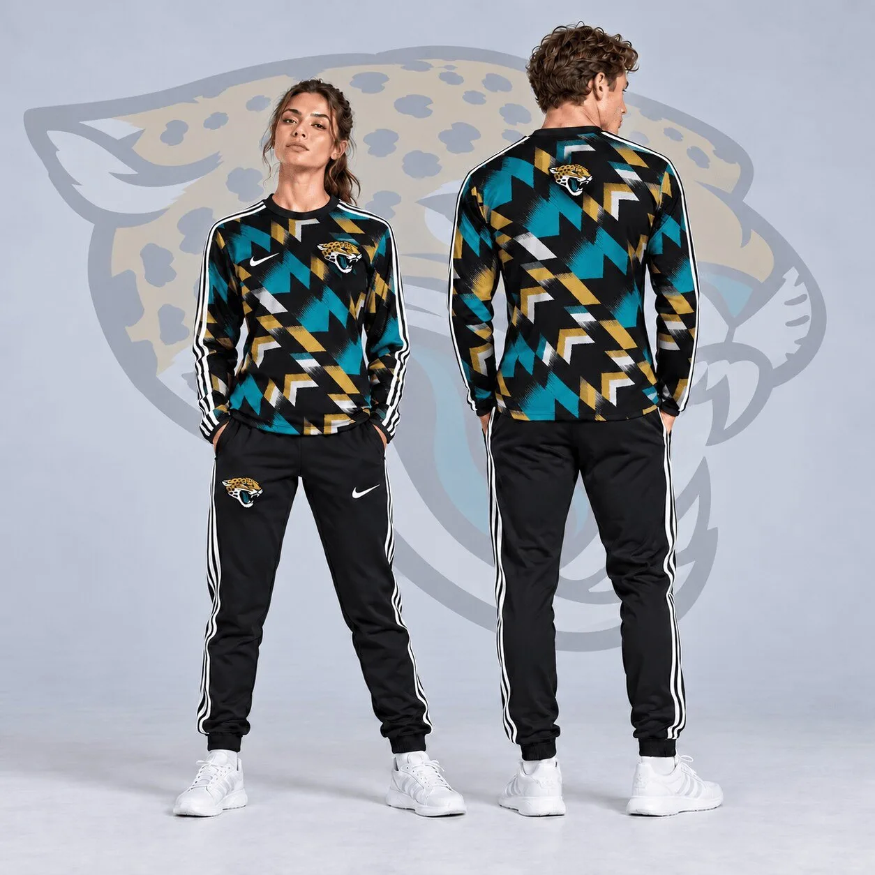 Jacksonville Jaguars Abstract Zigzag Camouflage Pattern Long Sleeve Crewneck Shirt