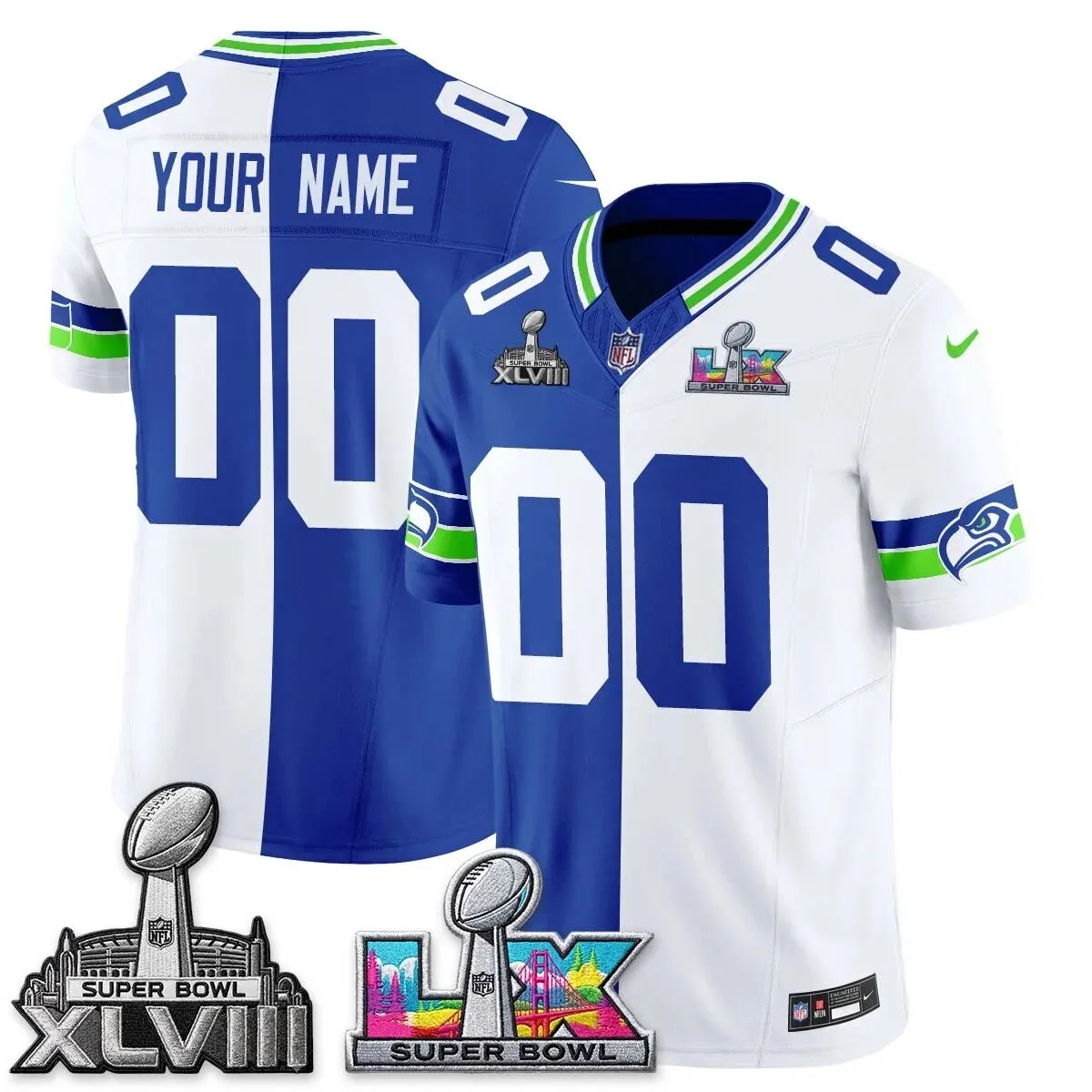 Seattle Seahawks Super Bowl XLVIII LIX Throwback Custom Football Jersey