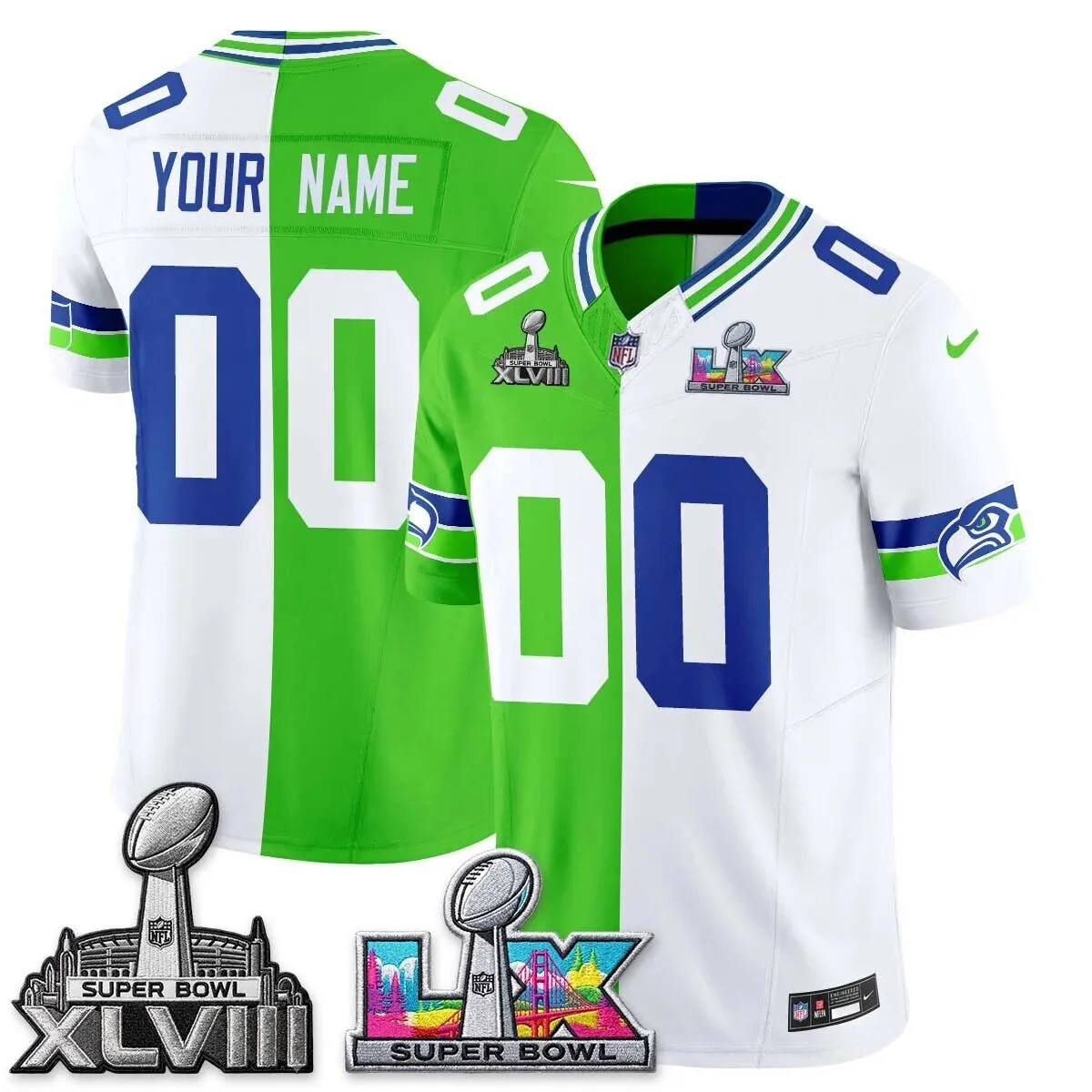 Seattle Seahawks Super Bowl XLVIII LIX Throwback Custom Football Jersey 5 Seattle Seahawks Super Bowl XLVIII LIX Throwback Custom Football Jersey