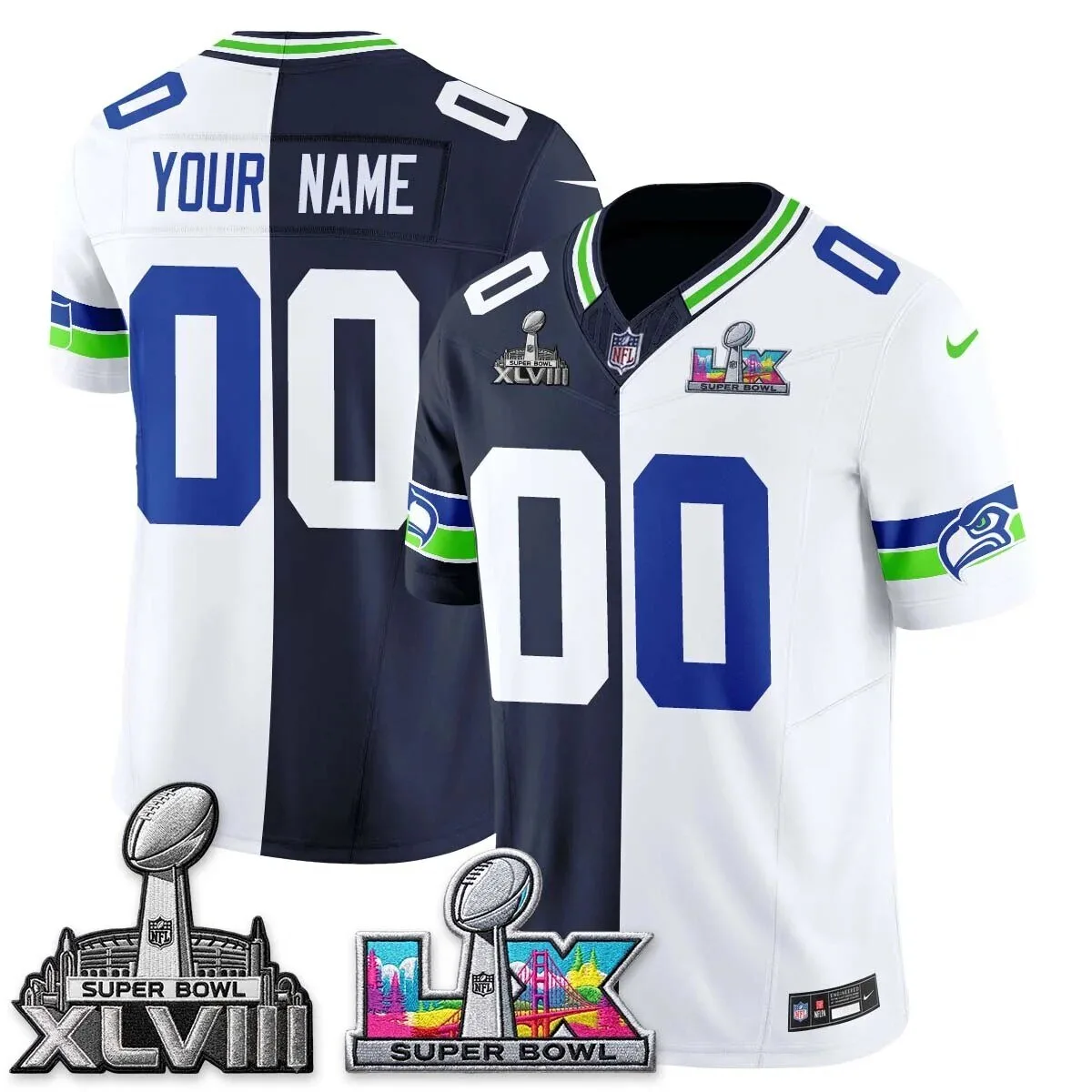 Seattle Seahawks Super Bowl XLVIII LIX Throwback Custom Football Jersey 6 Seattle Seahawks Super Bowl XLVIII LIX Throwback Custom Football Jersey