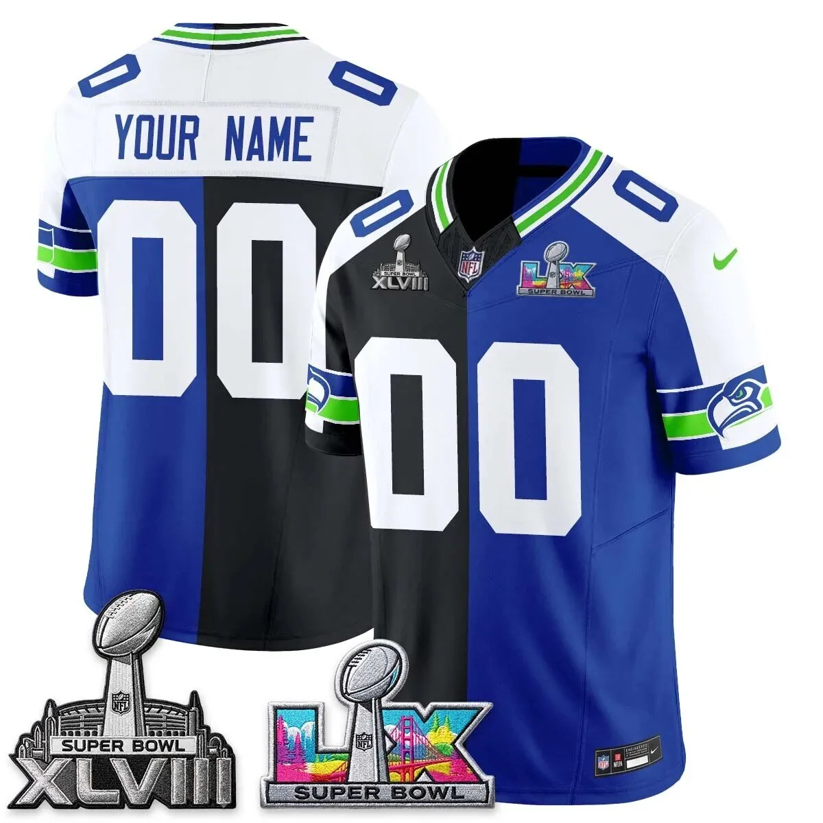 Seattle Seahawks Super Bowl XLVIII LIX Throwback Custom Football Jersey 7 Seattle Seahawks Super Bowl XLVIII LIX Throwback Custom Football Jersey