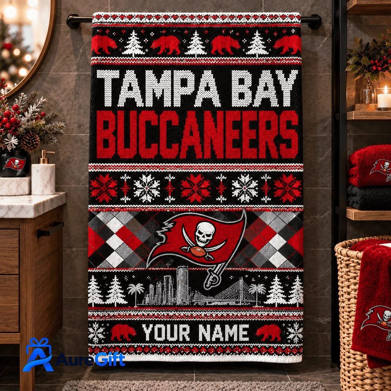 Tampa Bay Buccaneers NFL Christmas Personalized Name Bath Towel 1 Tampa Bay Buccaneers NFL Christmas Personalized Name Bath Towel