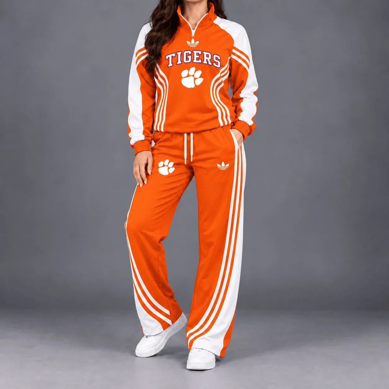 Clemson Tigers NCAA Victory Line Athletic Quarter-Zip Sweatshirt and Pants Set