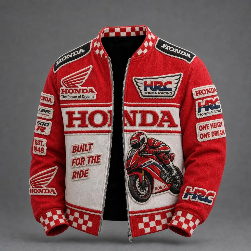 Honda Racing Vintage Motorcycle Bomber Jacket - Built For The Ride Honda Racing Vintage Motorcycle Bomber Jacket - Built For The Ride