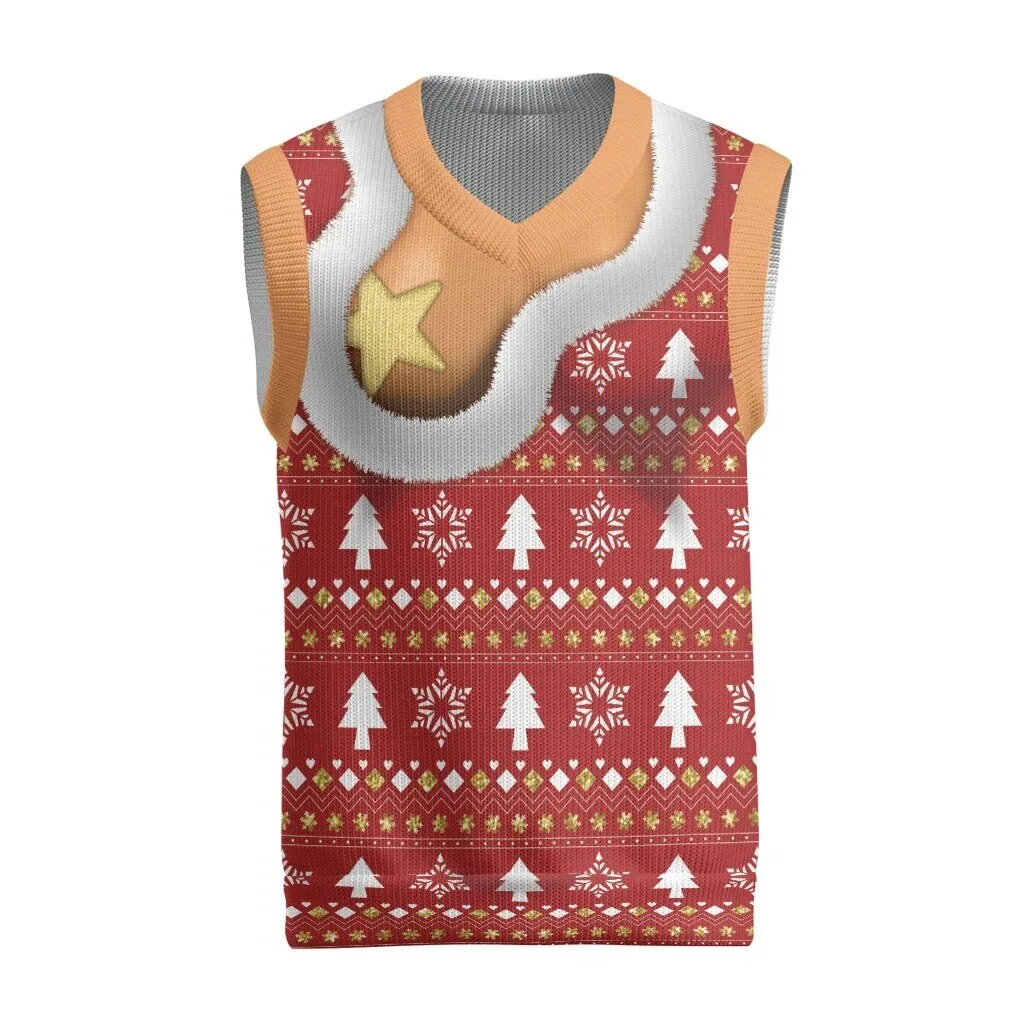 Funny Christmas Gold Star Pasty Ugly Knit Pattern Holiday Sweater Vest