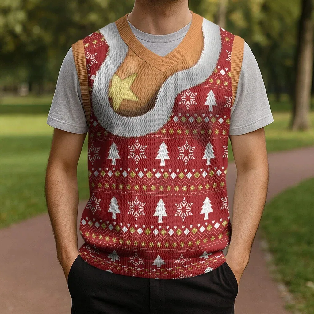 Funny Christmas Gold Star Pasty Ugly Knit Pattern Holiday Sweater Vest 9 Funny Christmas Gold Star Pasty Ugly Knit Pattern Holiday Sweater Vest
