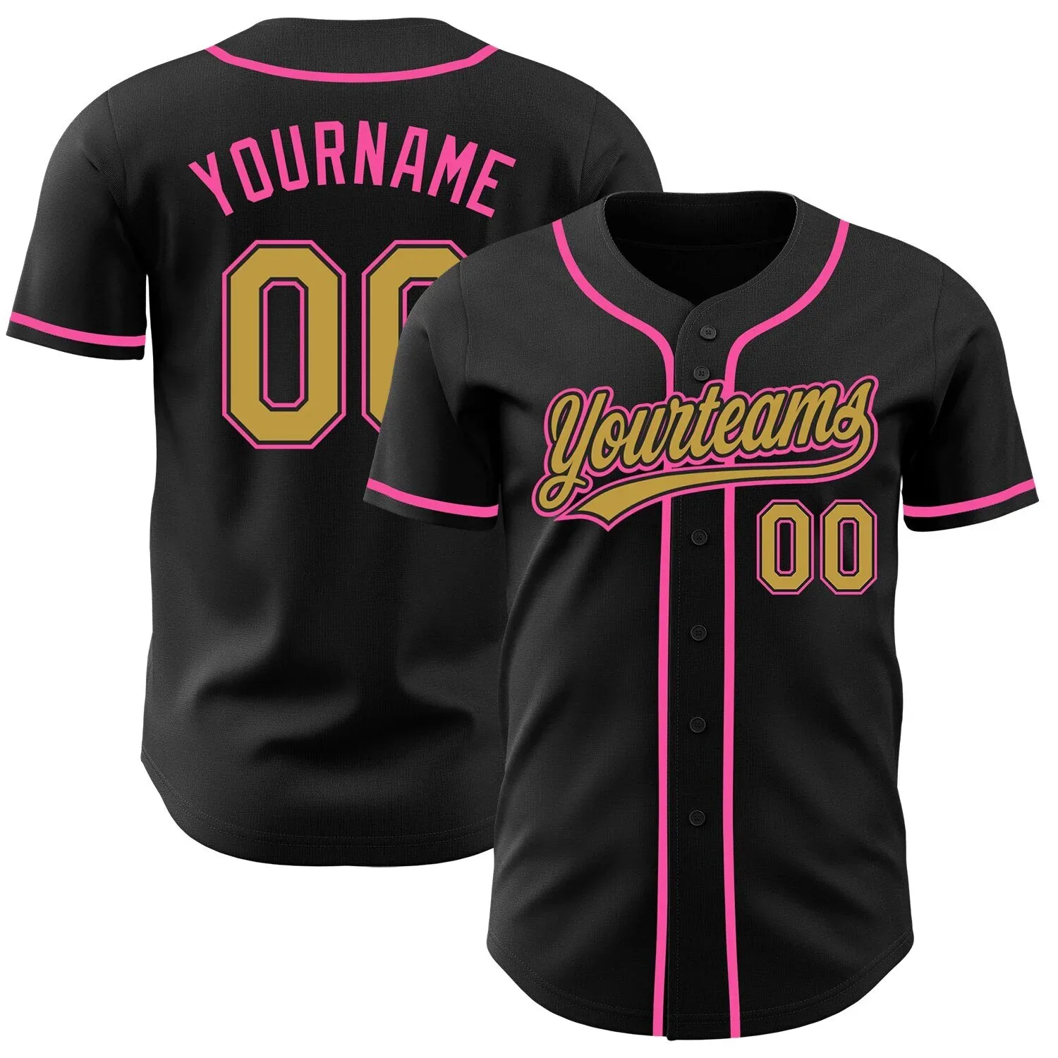 Custom Black Gold Pink Authentic Baseball Jersey with Your Name and Number