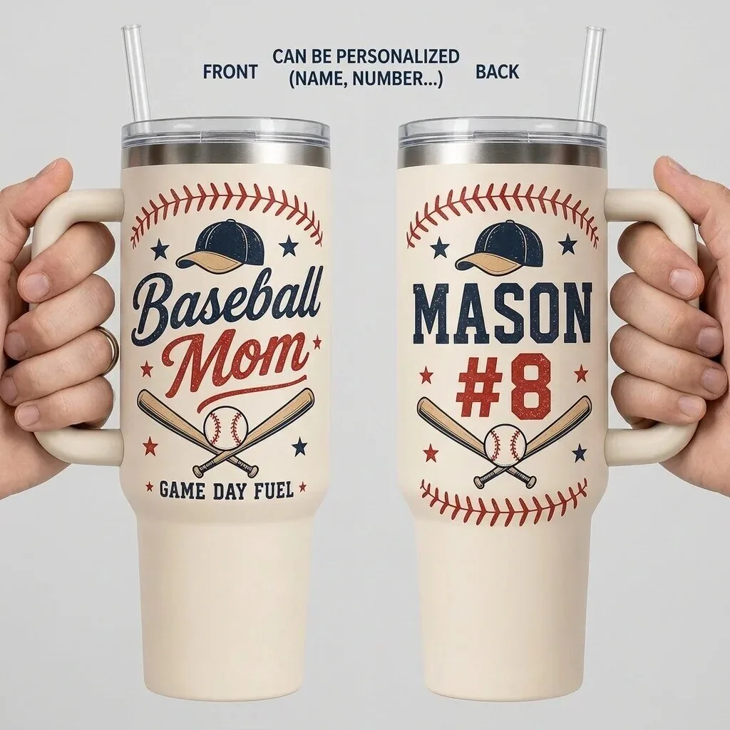 Personalized Baseball Mom Game Day Fuel Tumbler with Handle