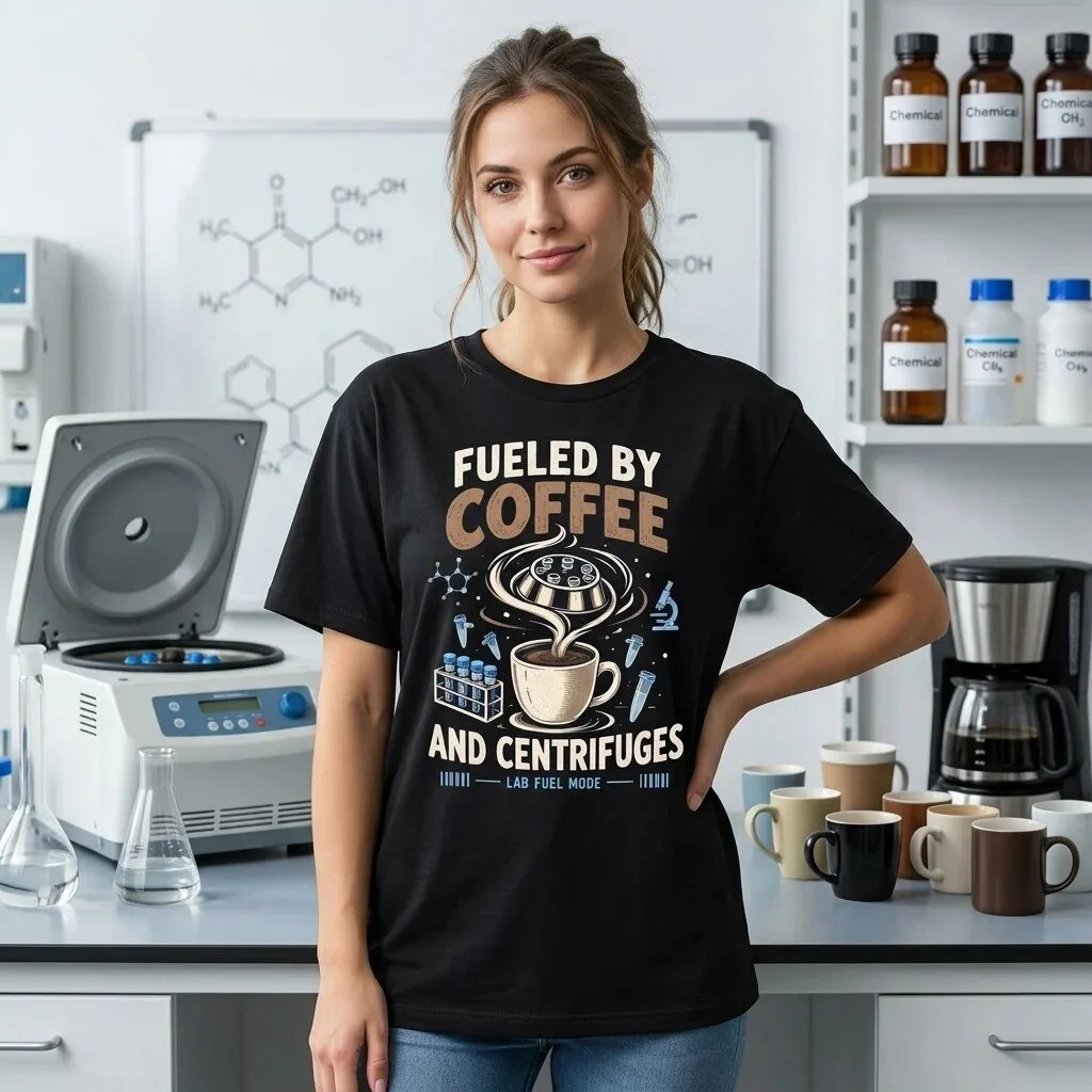 Fueled by Coffee and Centrifuges Lab Fuel Mode Funny Science T-Shirt