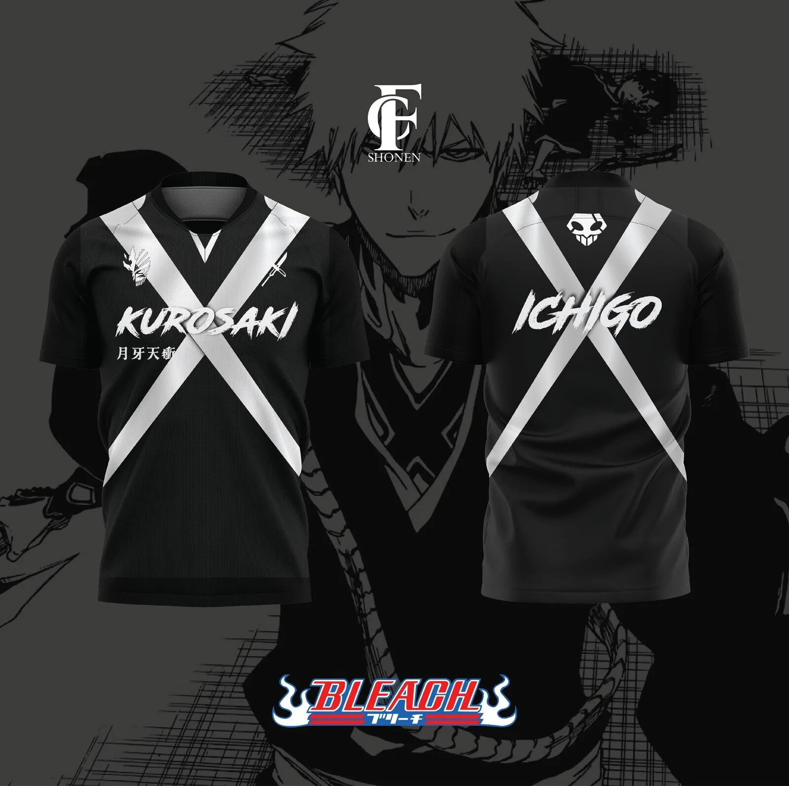 Bleach Ichigo Kurosaki Anime Manga Black and White Soccer Jersey 1 Bleach Ichigo Kurosaki Anime Manga Black and White Soccer Jersey