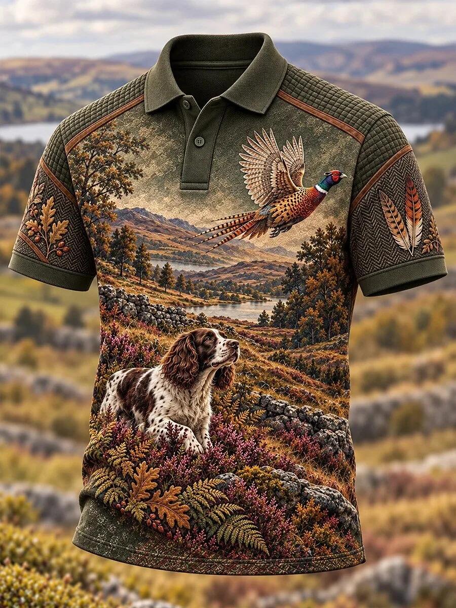 Hunting Season Pheasant And Springer Spaniel Dog Polo Shirt
