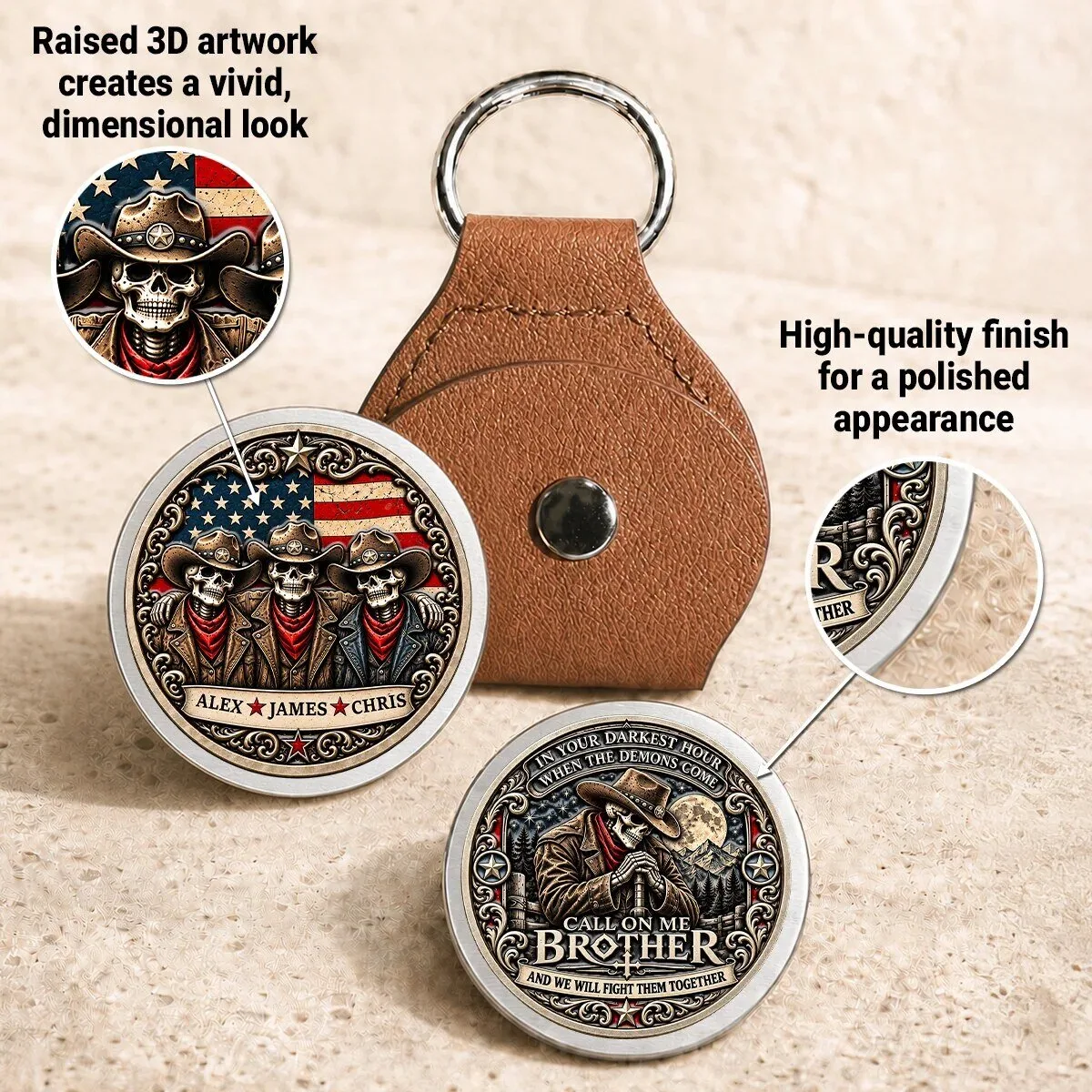Personalized Cowboy Skeletons American Flag Call On Me Brother Coin Keychain 14 Personalized Cowboy Skeletons American Flag Call On Me Brother Coin Keychain