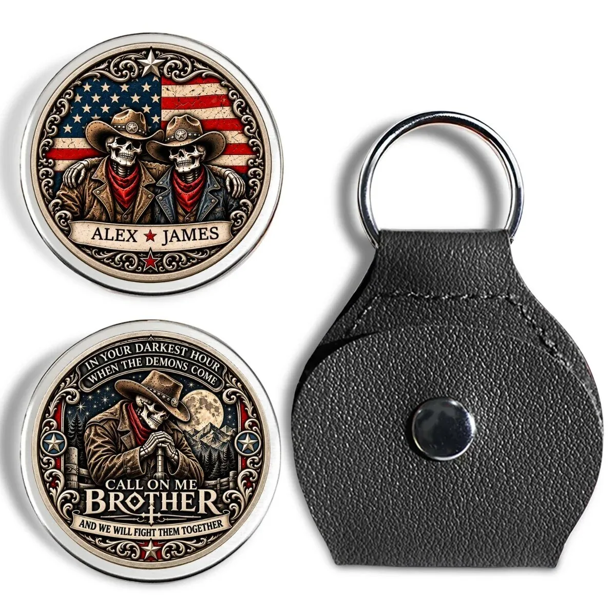 Personalized Cowboy Skeletons American Flag Call On Me Brother Coin Keychain 17 Personalized Cowboy Skeletons American Flag Call On Me Brother Coin Keychain