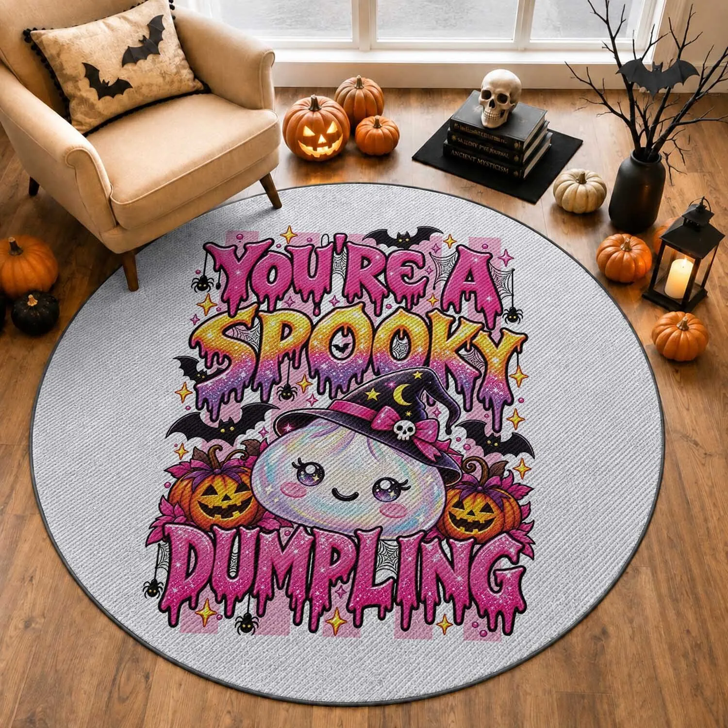 You're A Spooky Dumpling Halloween Round Rug Kawaii Glitter Dim Sum Food