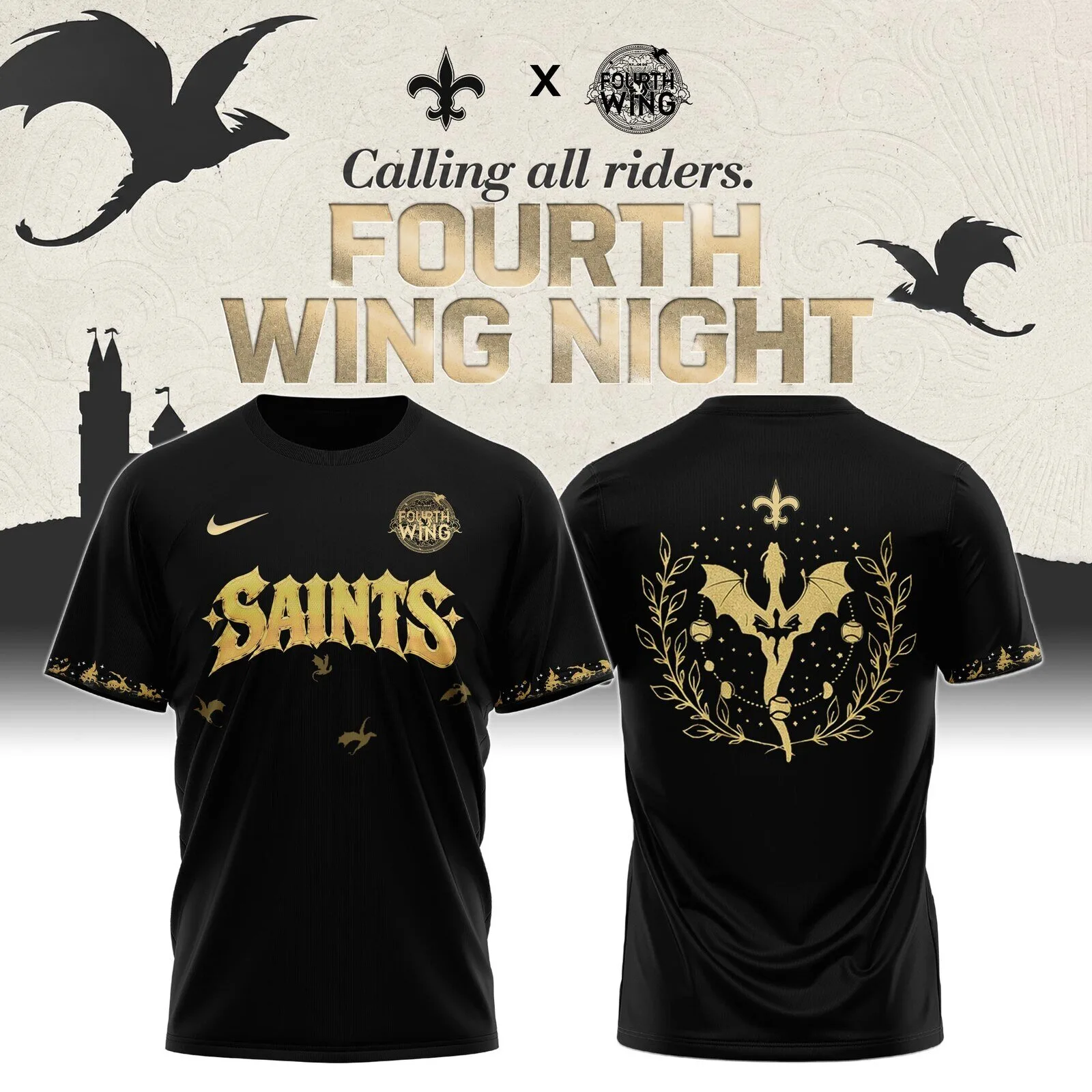 Fourth Wing Night New Orleans Saints Black Dragon Fantasy Football Jersey